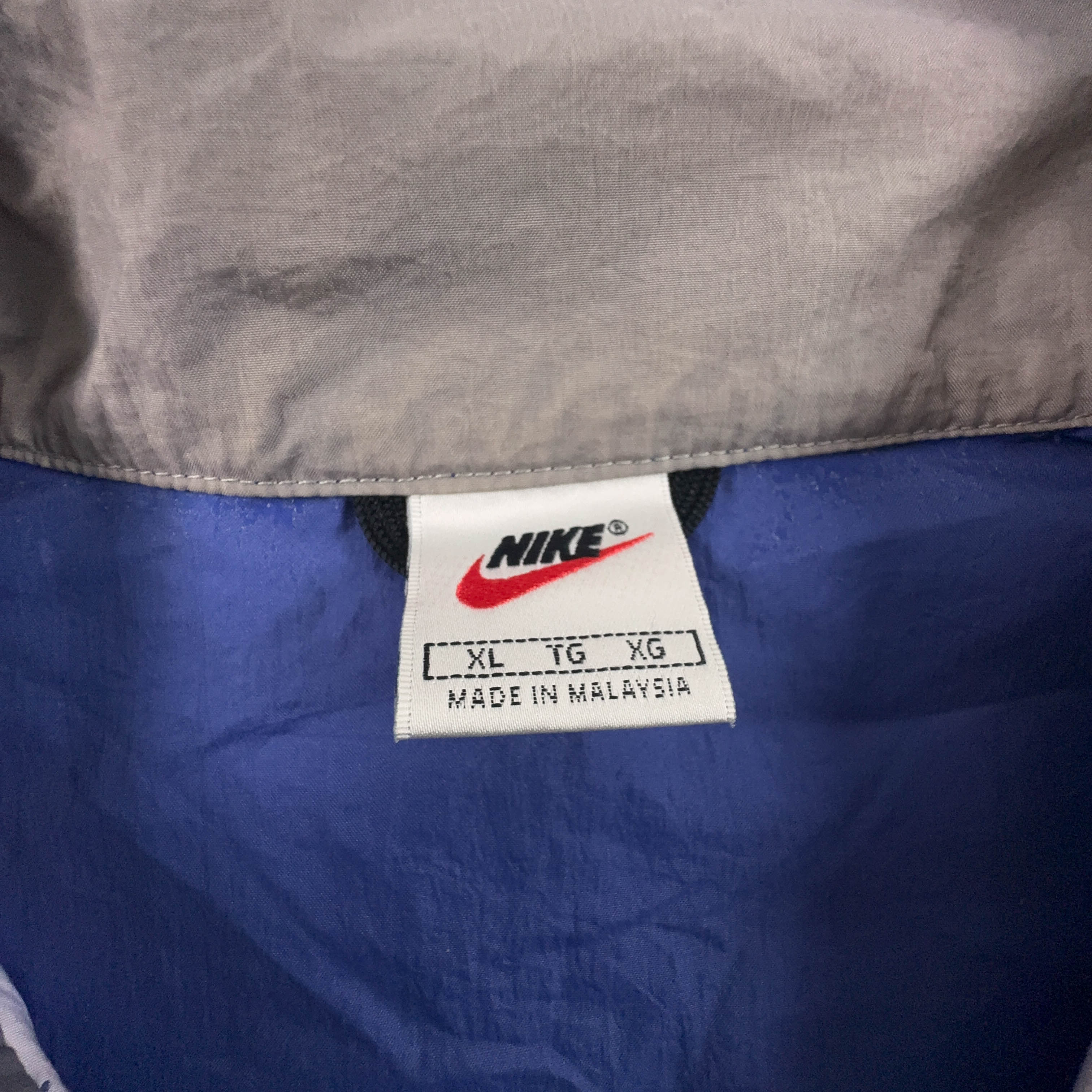 Giacca a vento Nike Vintage blu e grigia con zip intera anni 80 90 - Taglia XL uomo