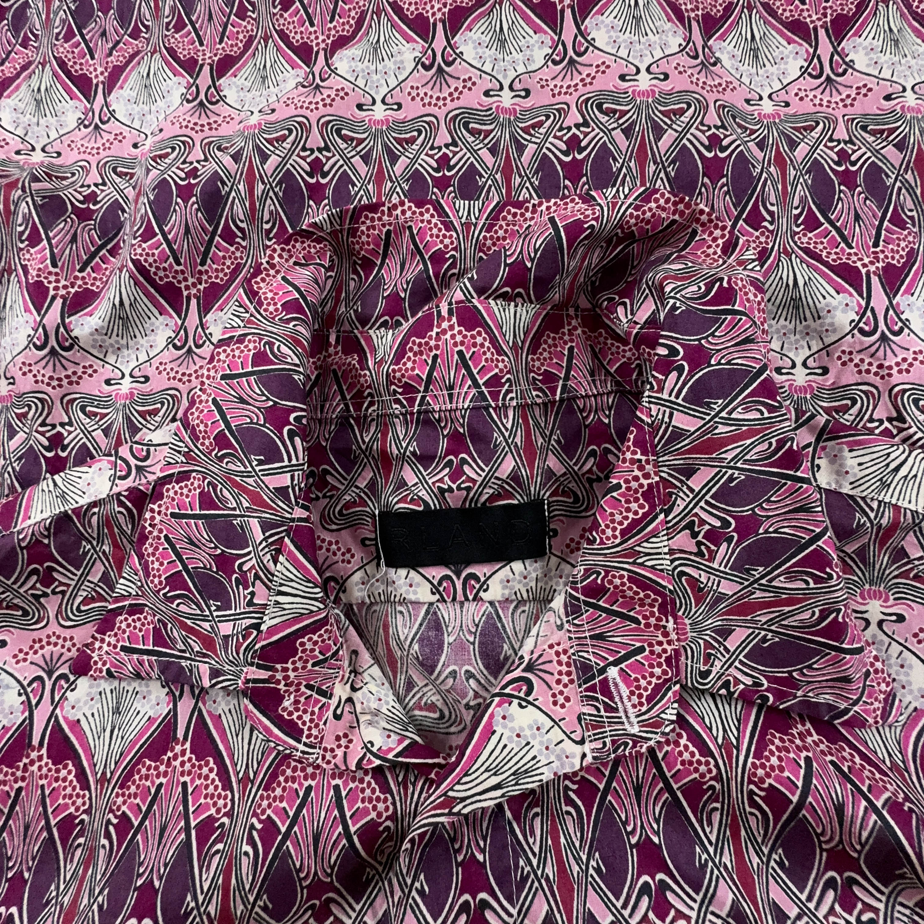 Camicia Vintage rosa a fantasia astratta geometrica - Taglia M uomo