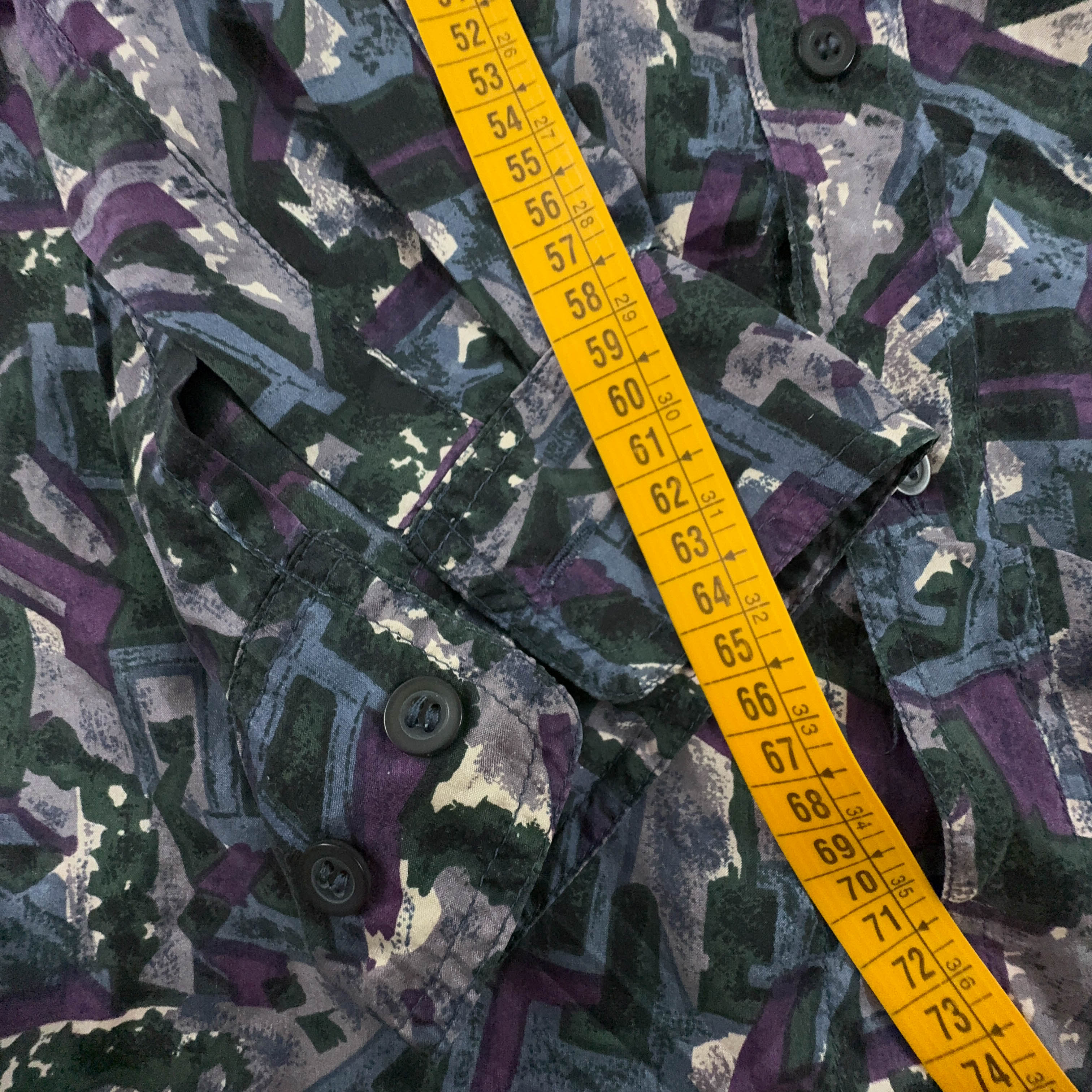 Camicia Vintage 100% seta blu scura a fantasia astratta geometrica - Taglia 41 42 uomo