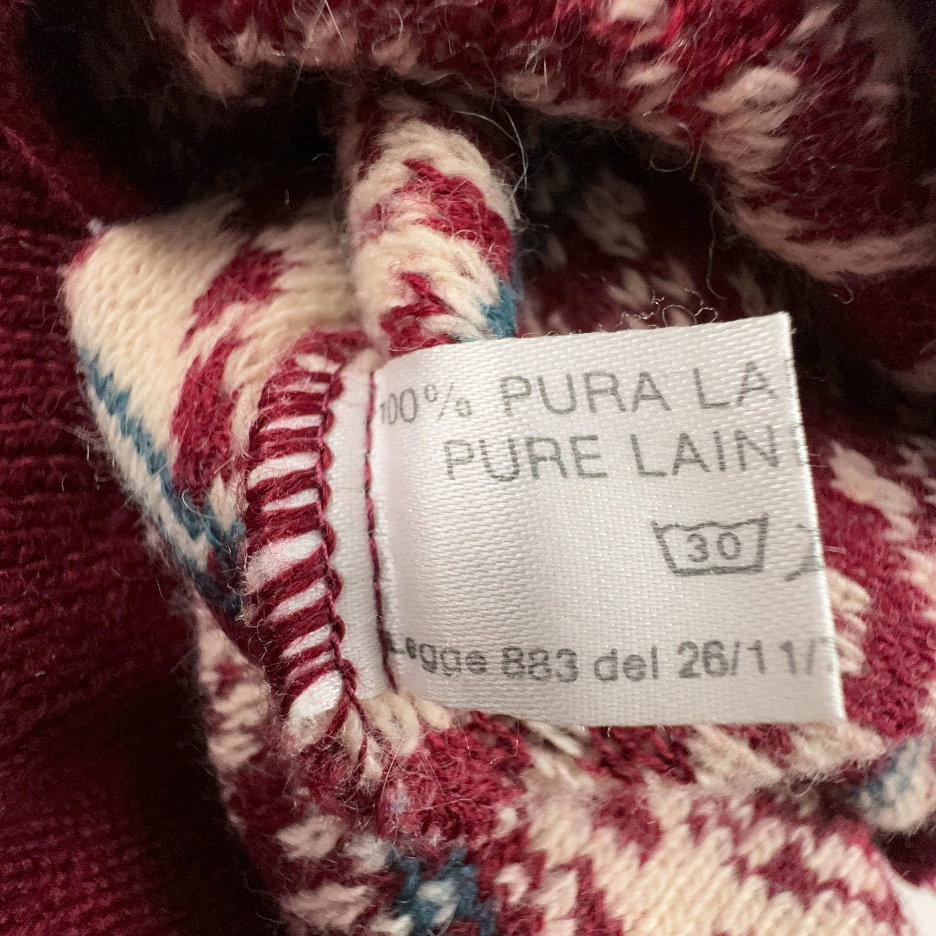 Vintage Burgundy and Cream 100% Wool Button Up Sweater - Size XL Men