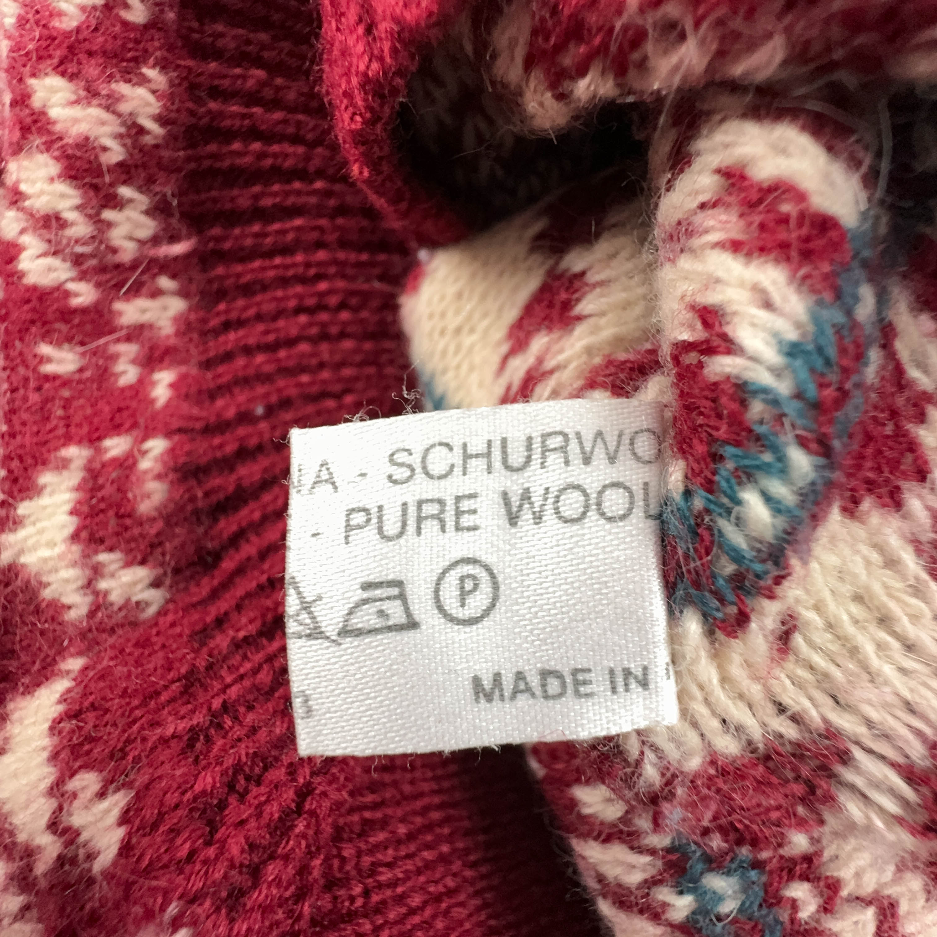 Vintage Burgundy and Cream 100% Wool Button Up Sweater - Size XL Men