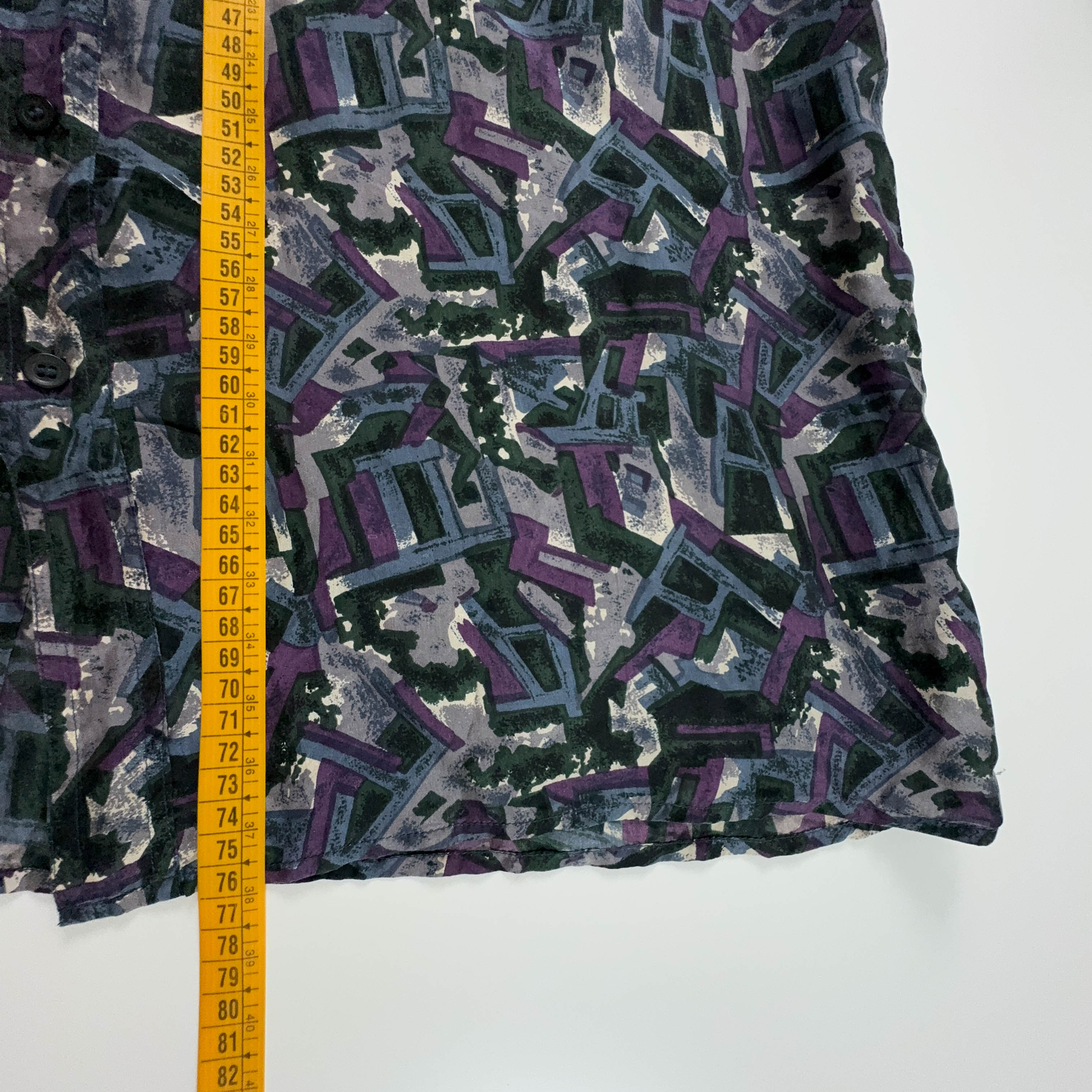 Camicia Vintage 100% seta blu scura a fantasia astratta geometrica - Taglia 41 42 uomo