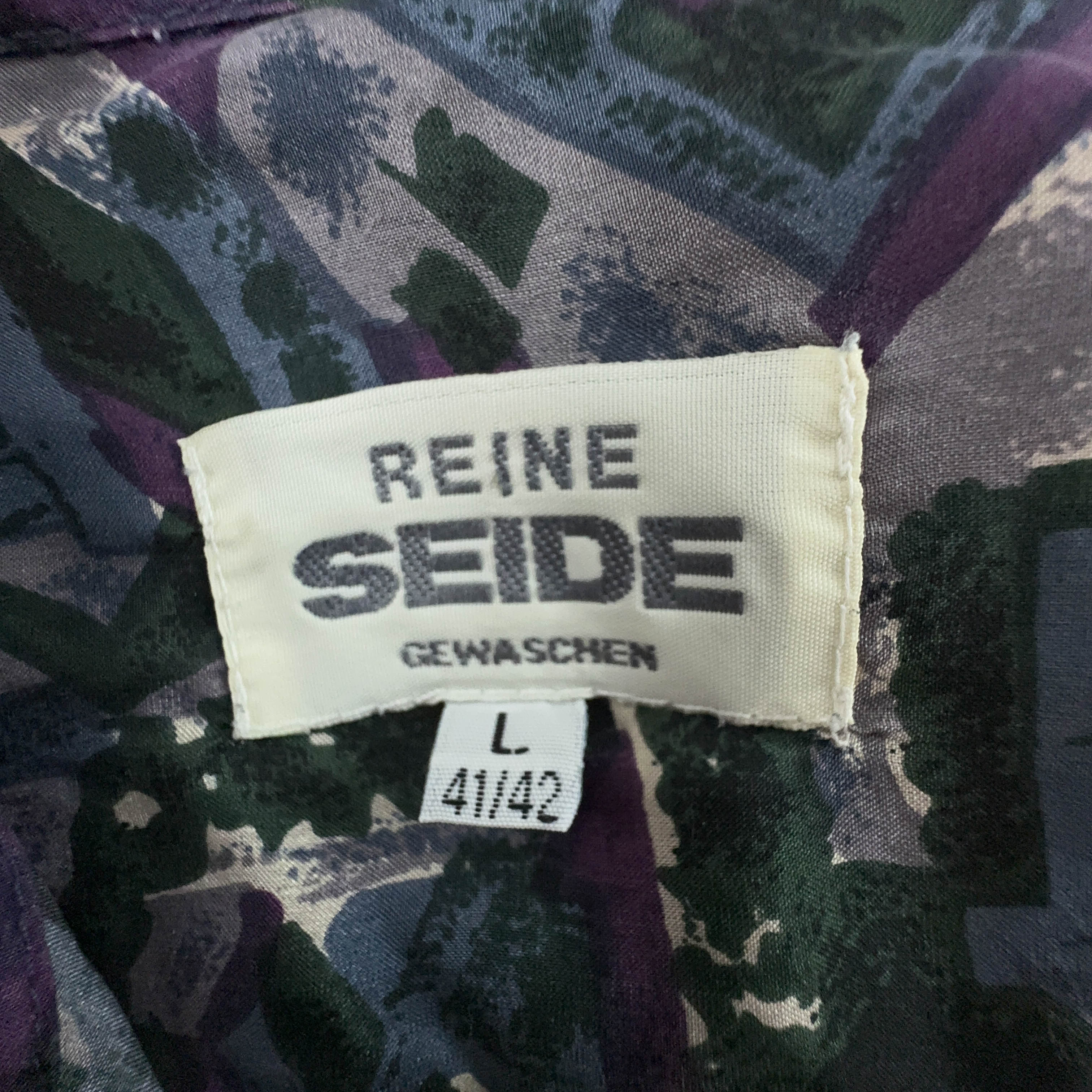 Camicia Vintage 100% seta blu scura a fantasia astratta geometrica - Taglia 41 42 uomo