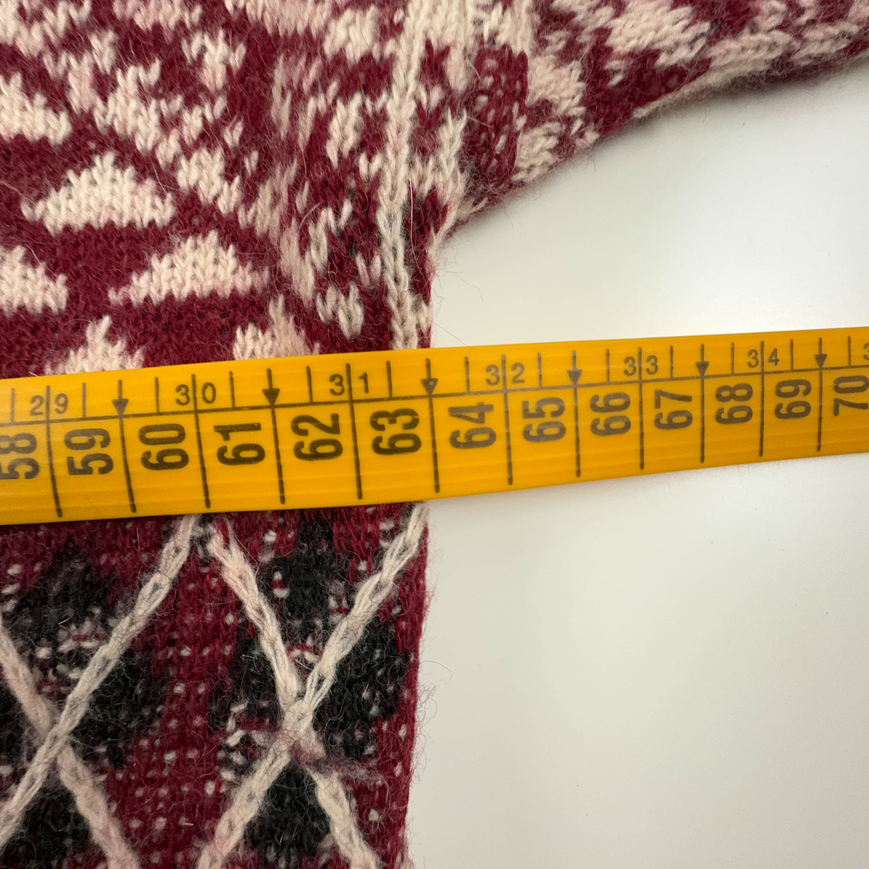 Vintage Burgundy and Cream 100% Wool Button Up Sweater - Size XL Men