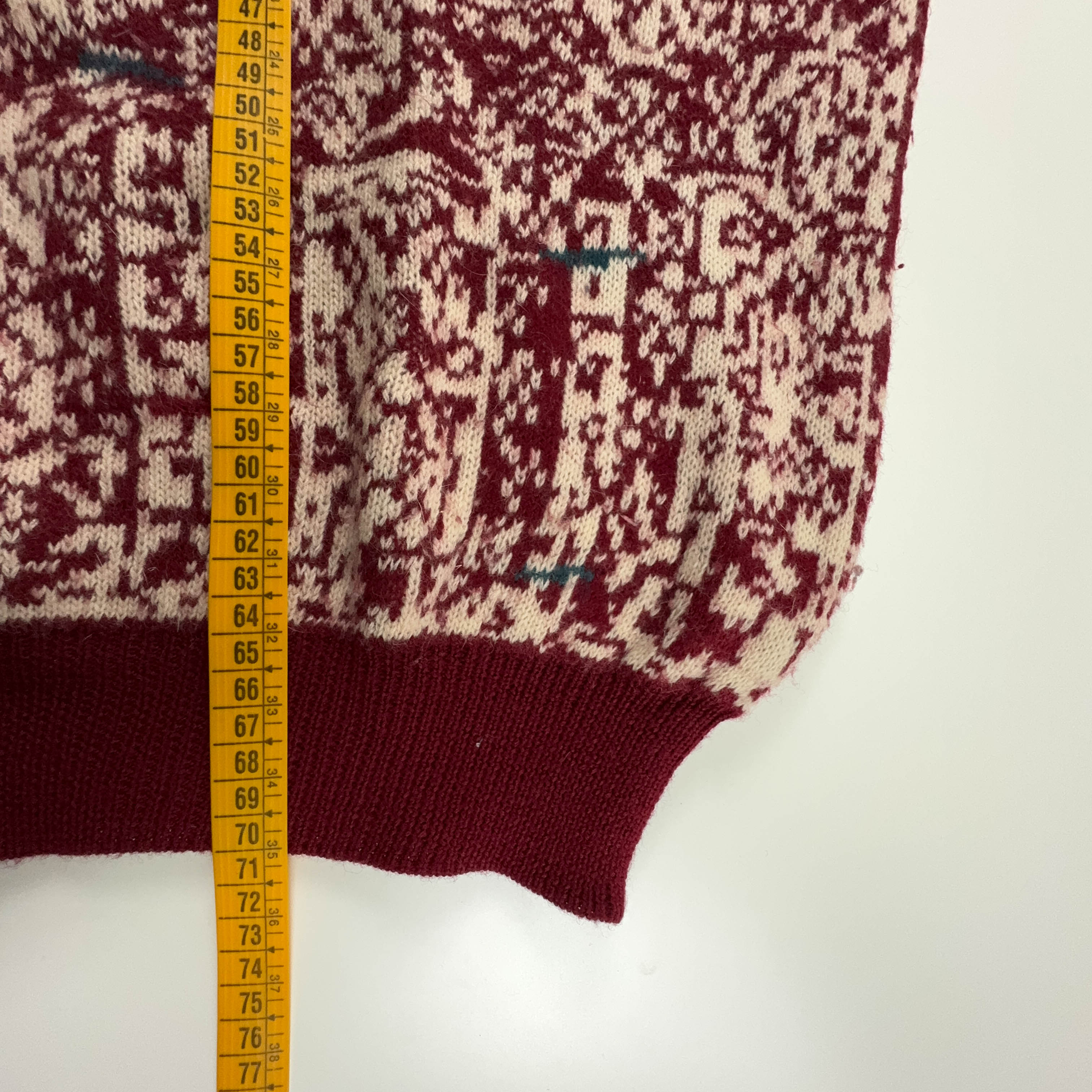 Vintage Burgundy and Cream 100% Wool Button Up Sweater - Size XL Men