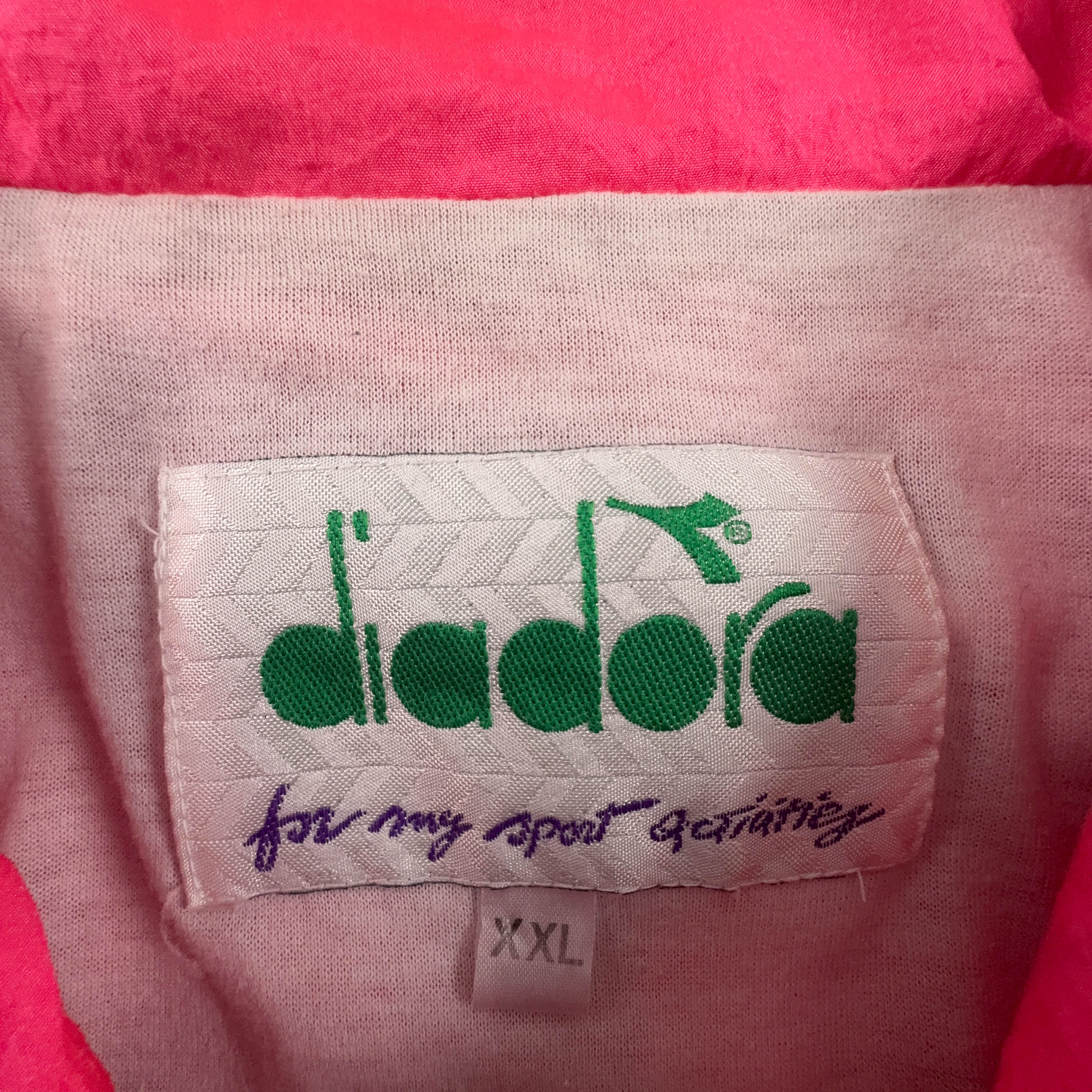 Giacca a vento Diadora Vintage verde cachi e rosa con zip anni 80 90 - Taglia XXL uomo