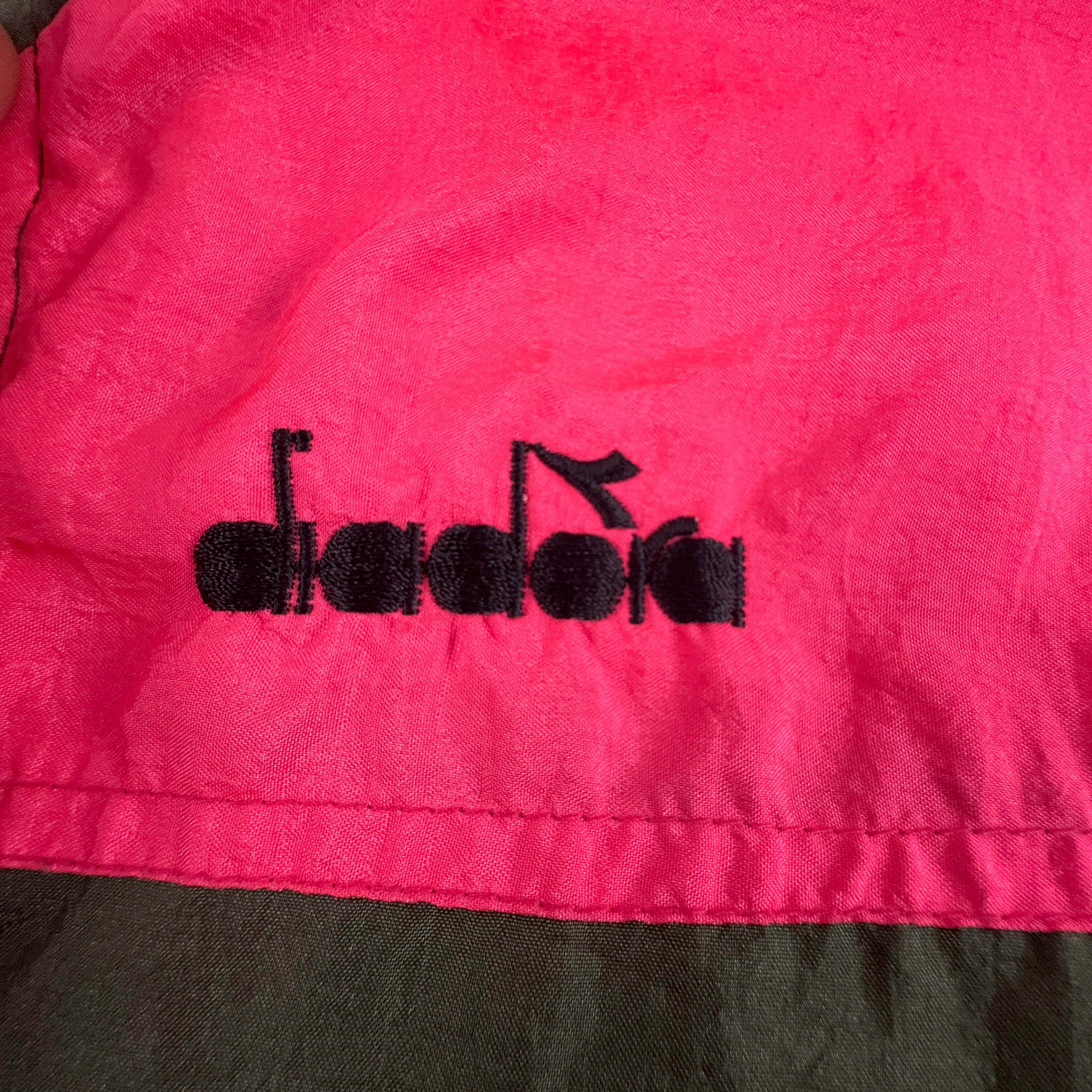 Giacca a vento Diadora Vintage verde cachi e rosa con zip anni 80 90 - Taglia XXL uomo
