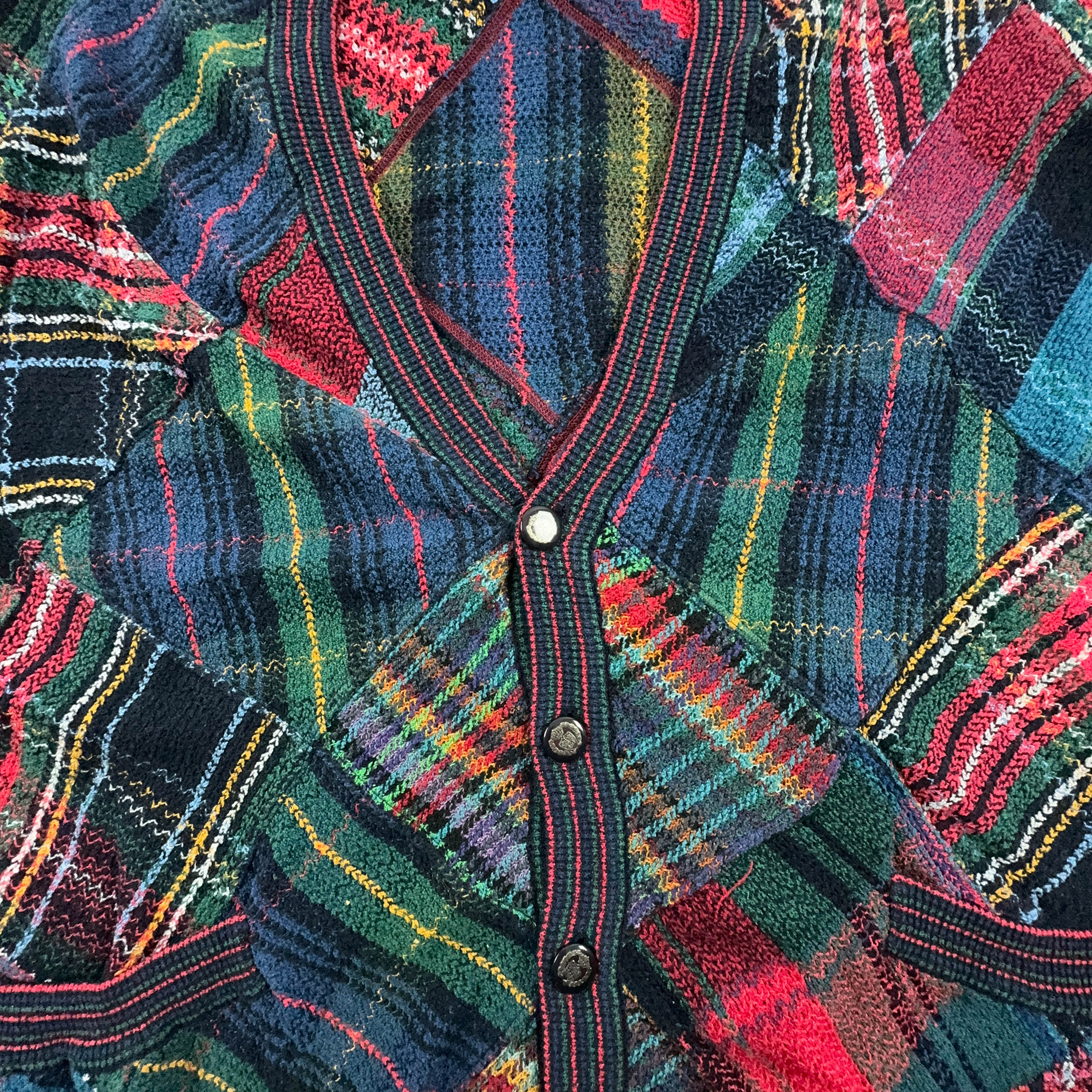 Ermanno Vintage 15% Linen Red and Blue Checked Cardigan with Buttons - Size XXL Men