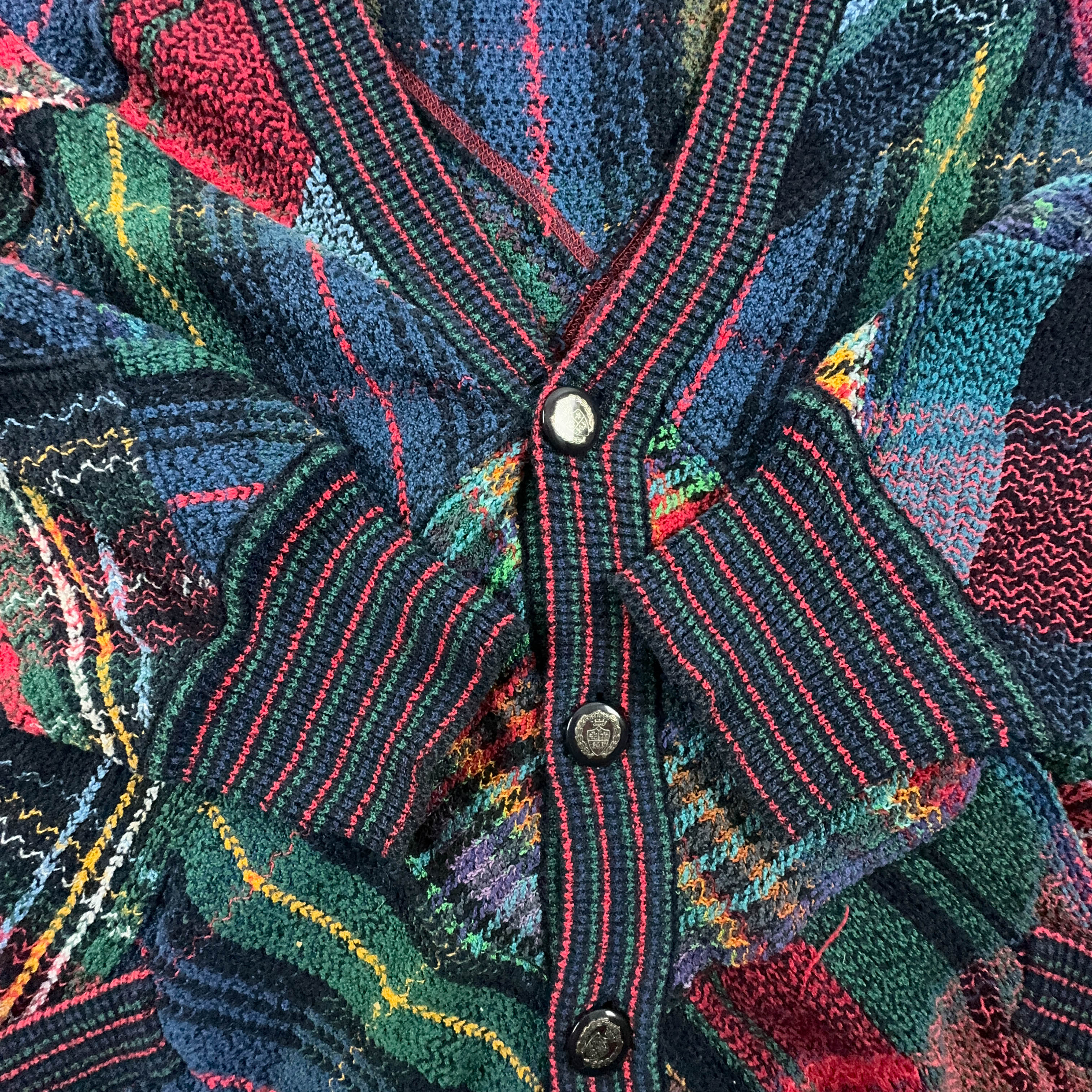 Ermanno Vintage 15% Linen Red and Blue Checked Cardigan with Buttons - Size XXL Men