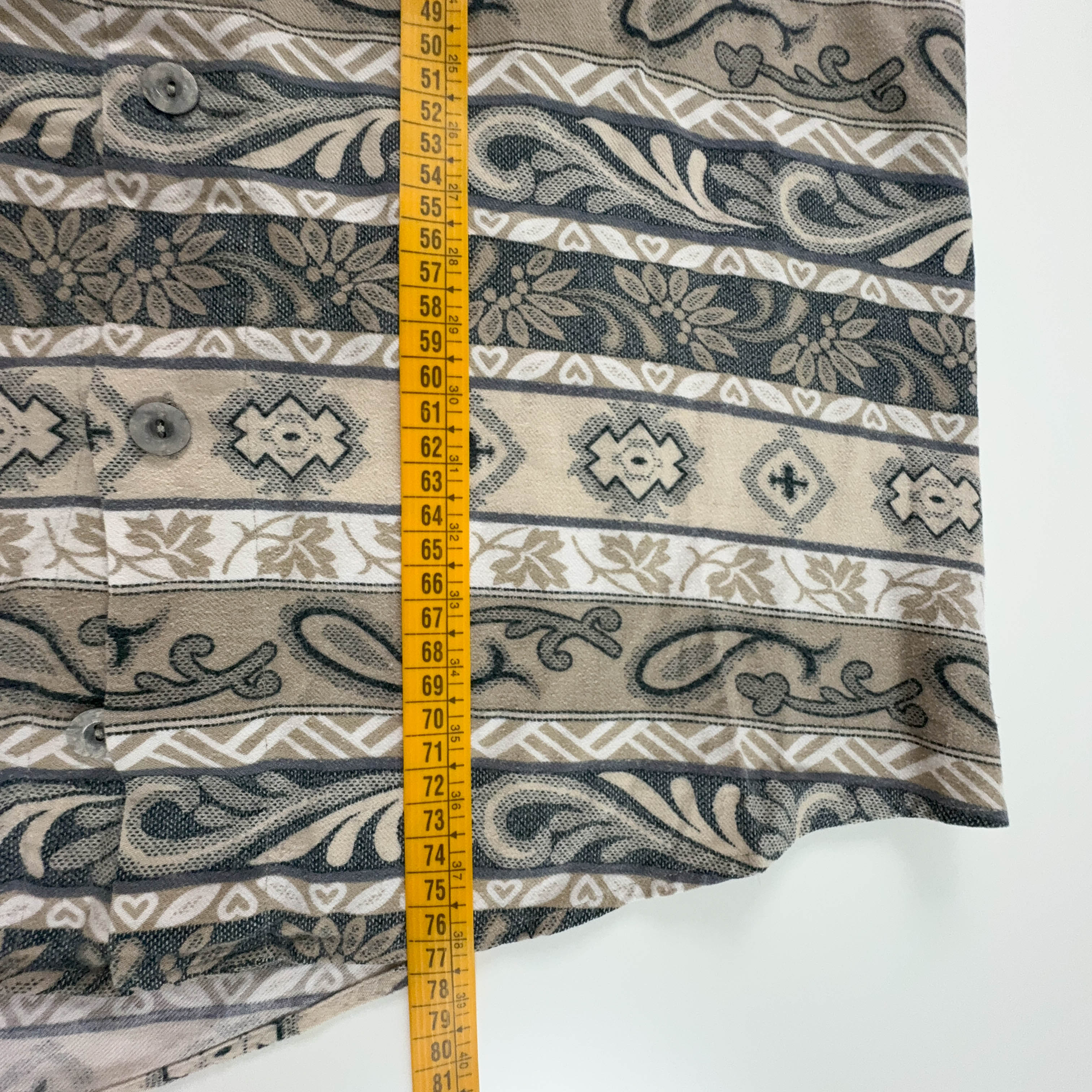 Camicia Vintage invernale marrone e beige a fantasia astratta - Taglia L/XL uomo