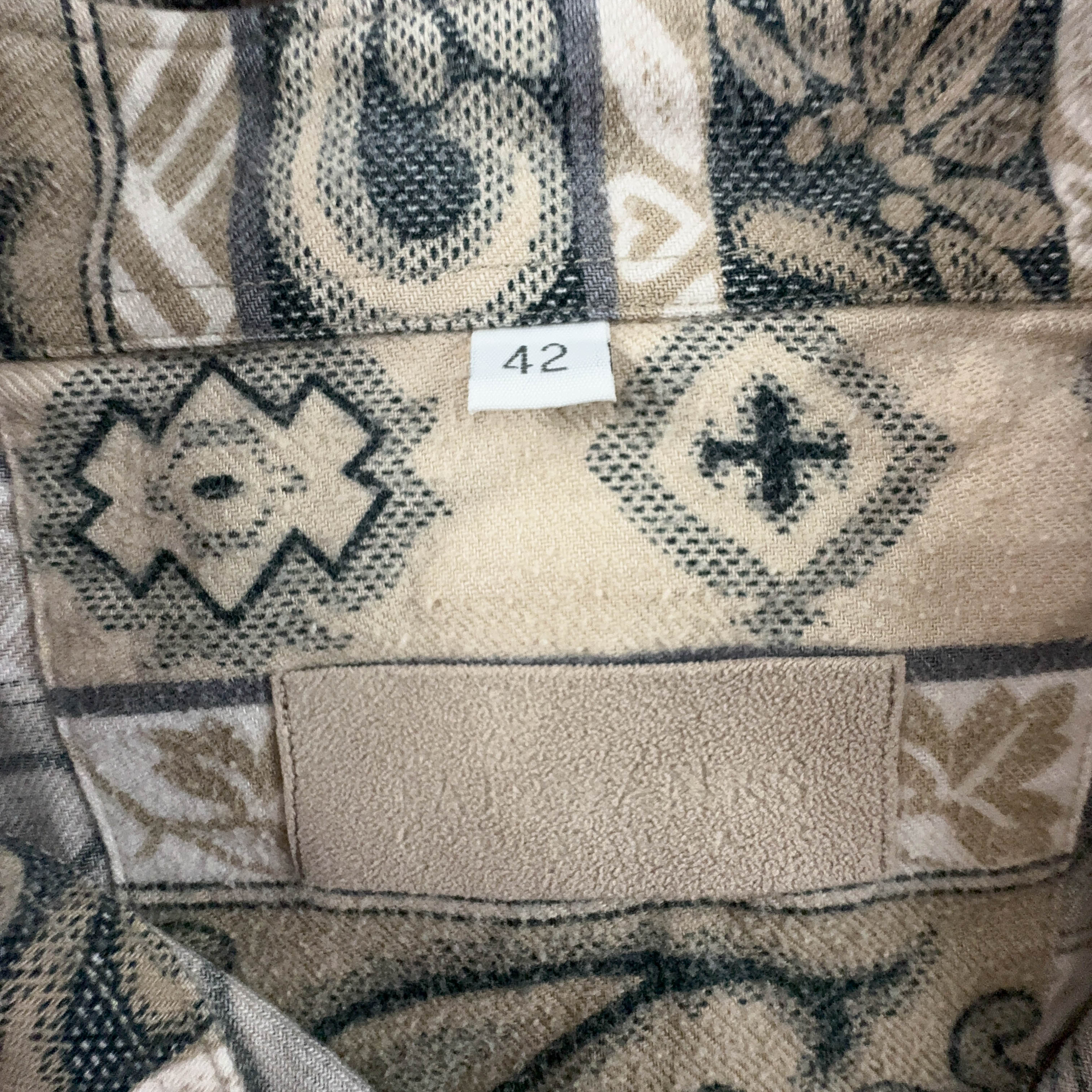 Camicia Vintage invernale marrone e beige a fantasia astratta - Taglia L/XL uomo