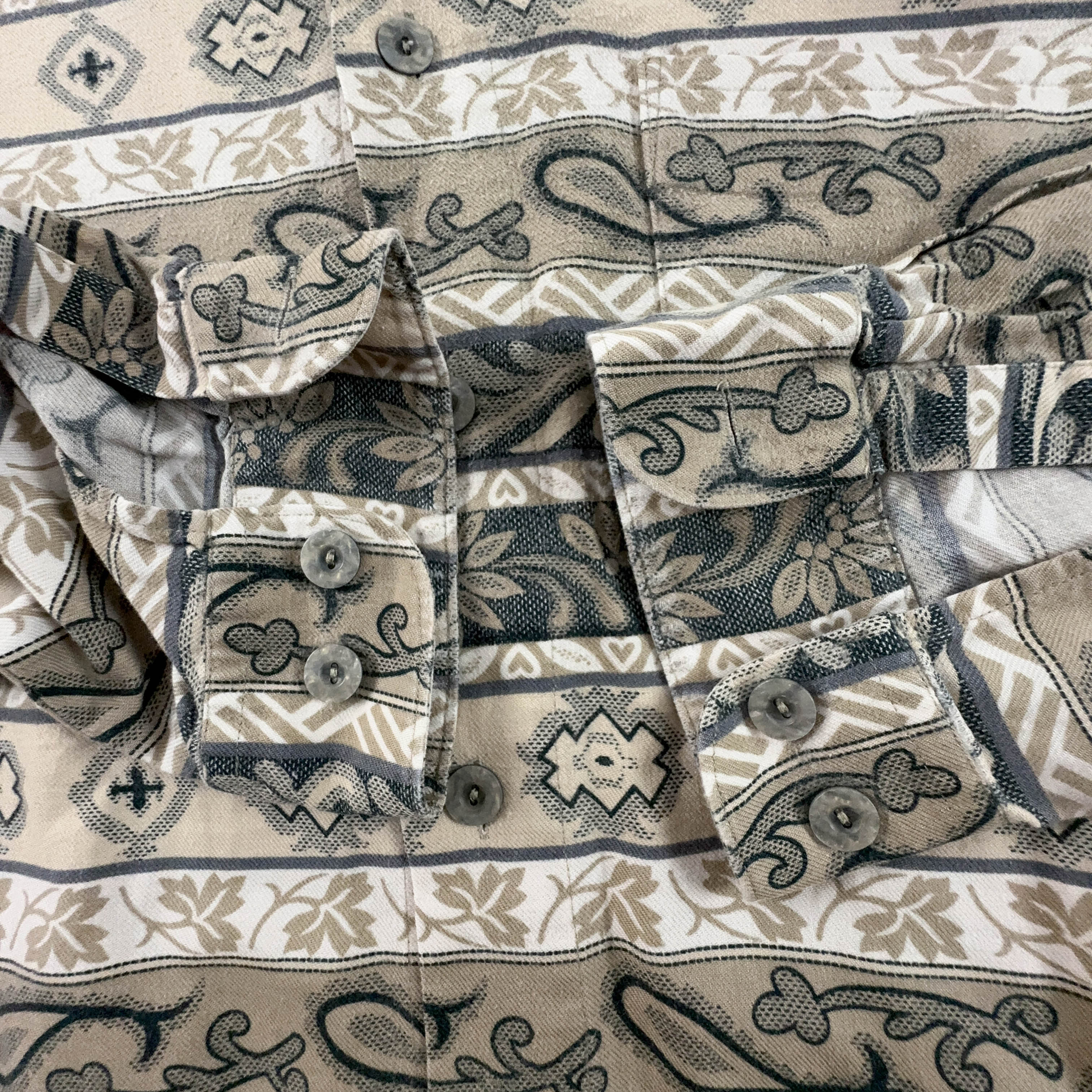 Camicia Vintage invernale marrone e beige a fantasia astratta - Taglia L/XL uomo