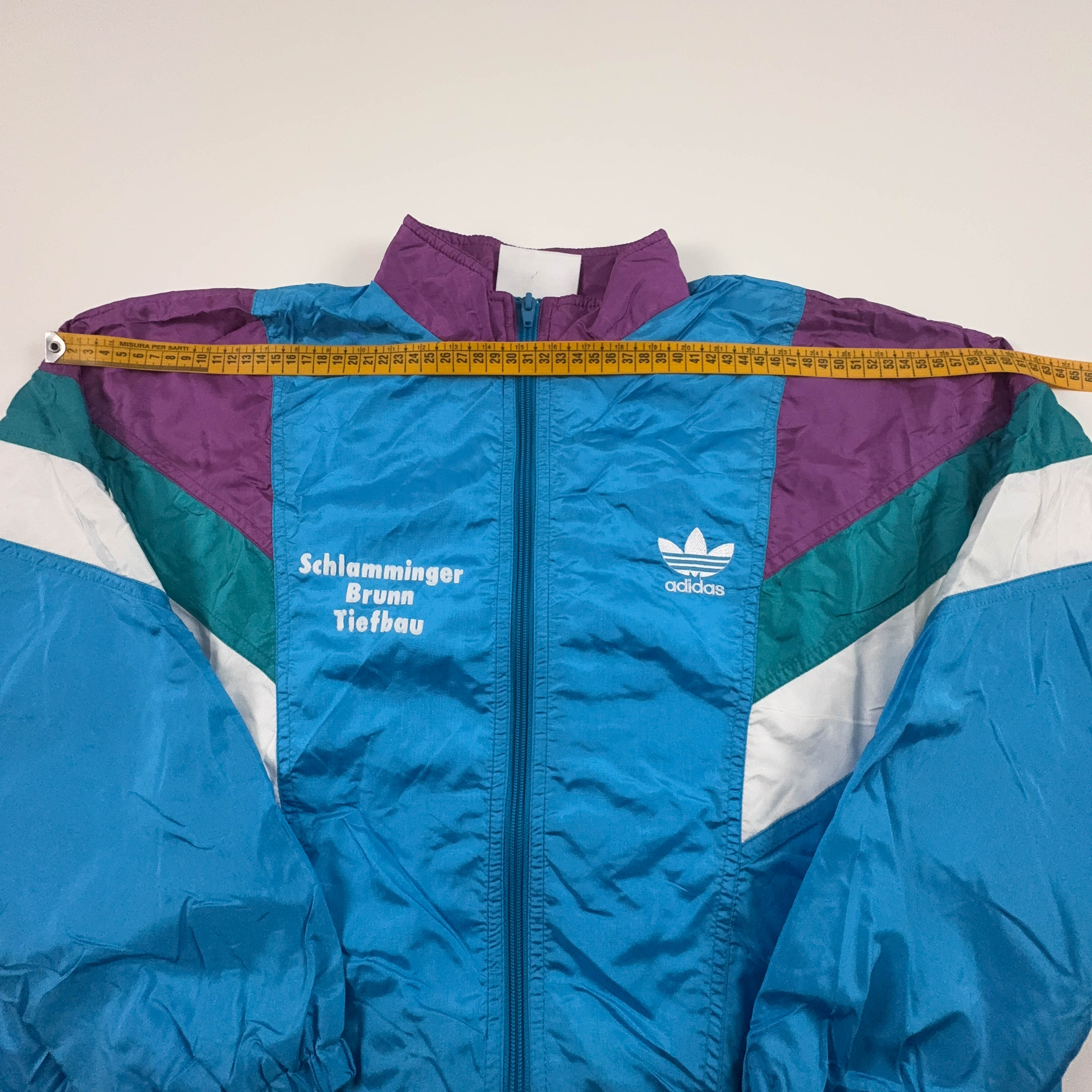 Giacca a vento Adidas Vintage blu geometica con zip anni 80 90 - Taglia D164 uomo