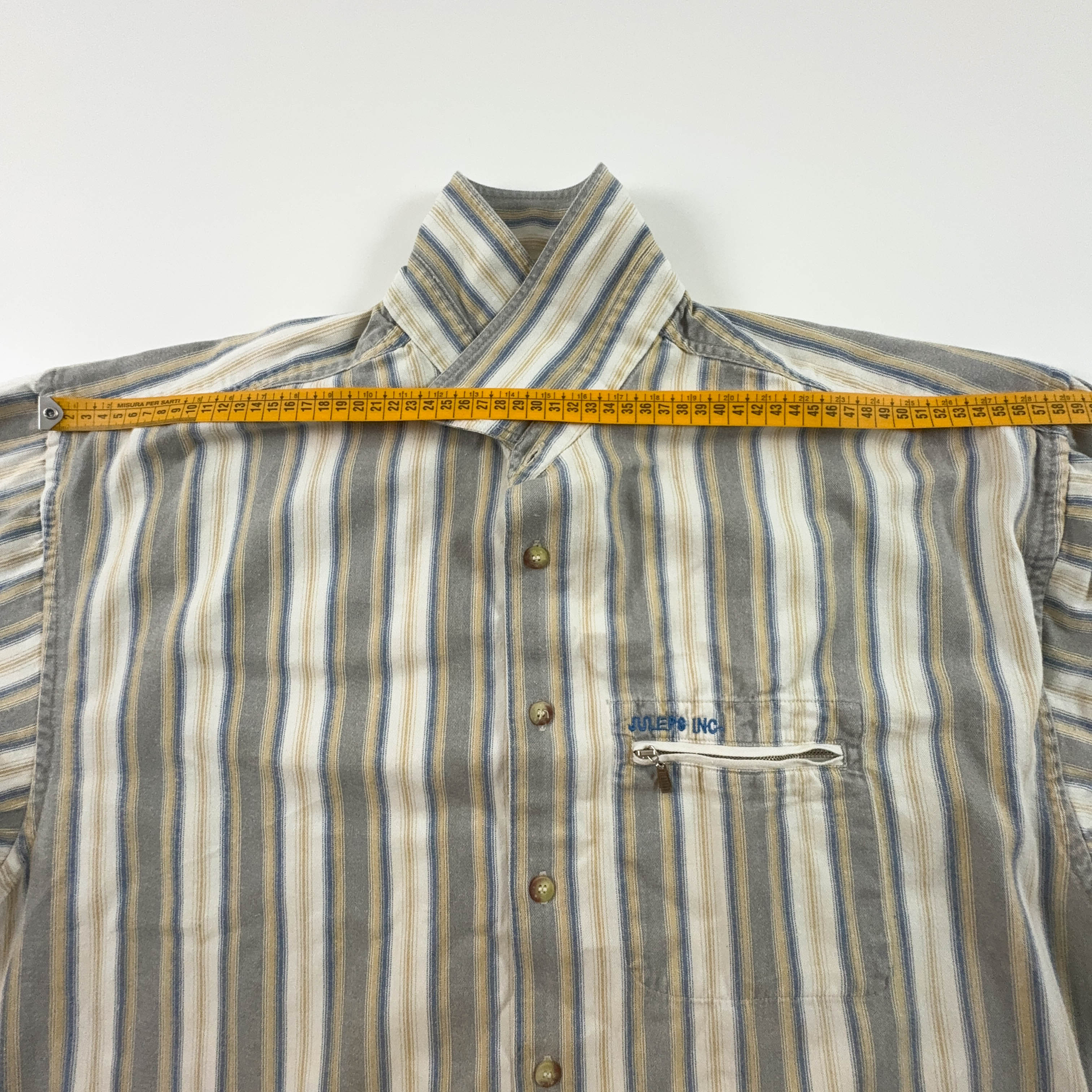 Camicia Vintage invernale beige e grigia a righe - Taglia XL uomo