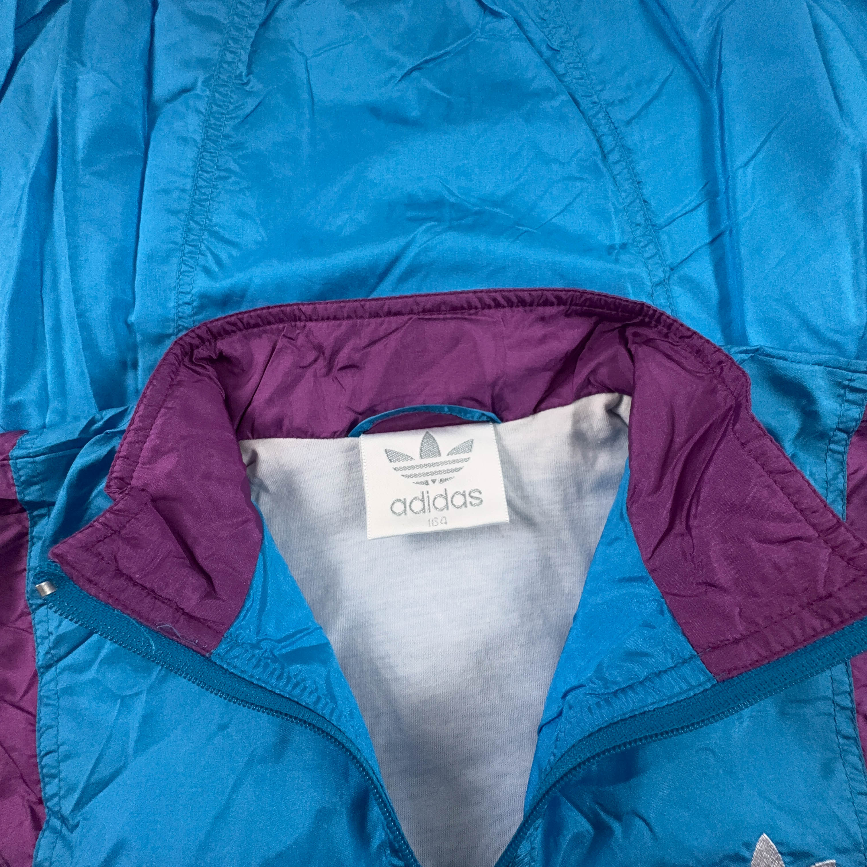 Giacca a vento Adidas Vintage blu geometica con zip anni 80 90 - Taglia D164 uomo
