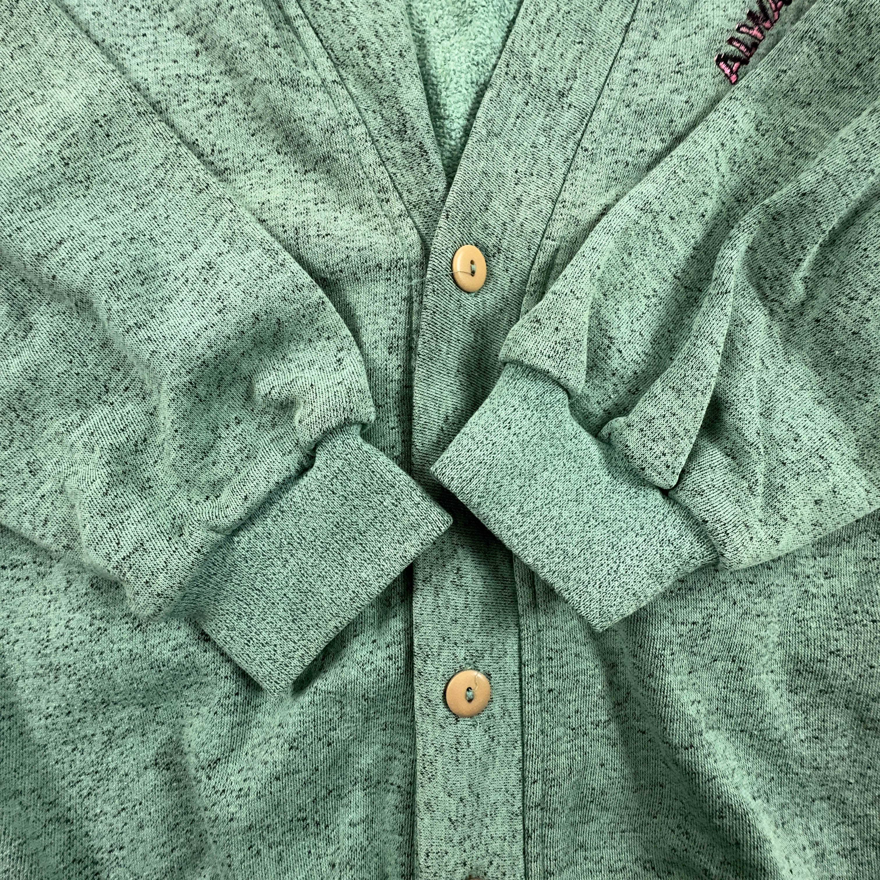Aqua Green Vintage Cardigan with Buttons and Embroidery - Size L Men