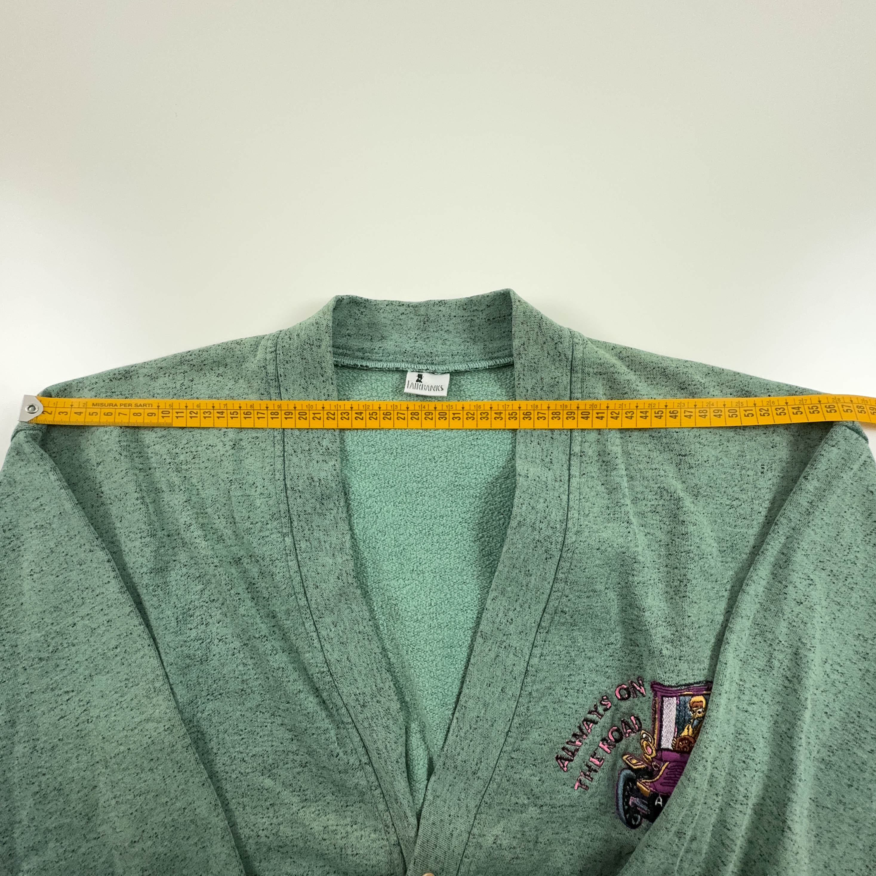 Aqua Green Vintage Cardigan with Buttons and Embroidery - Size L Men