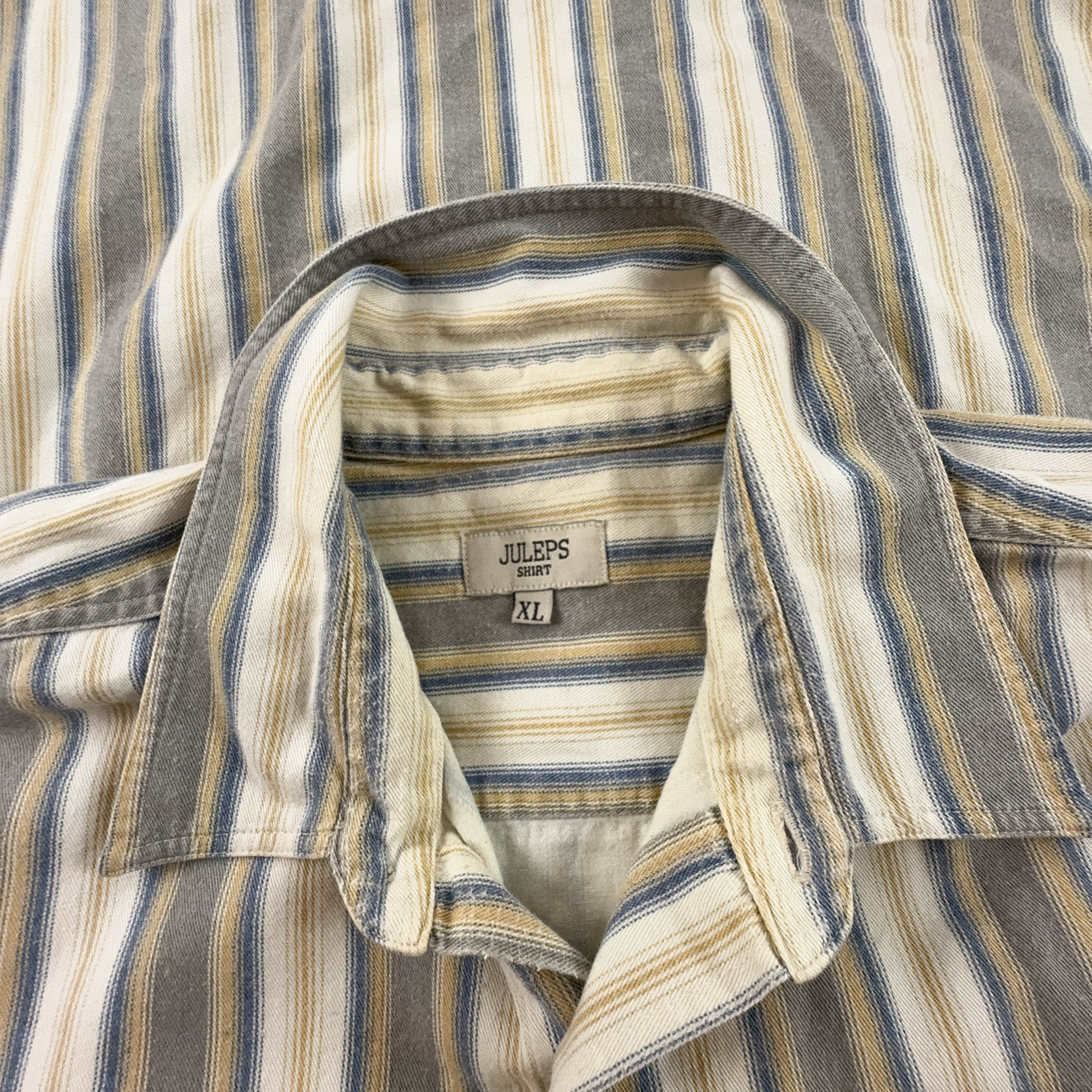 Camicia Vintage invernale beige e grigia a righe - Taglia XL uomo