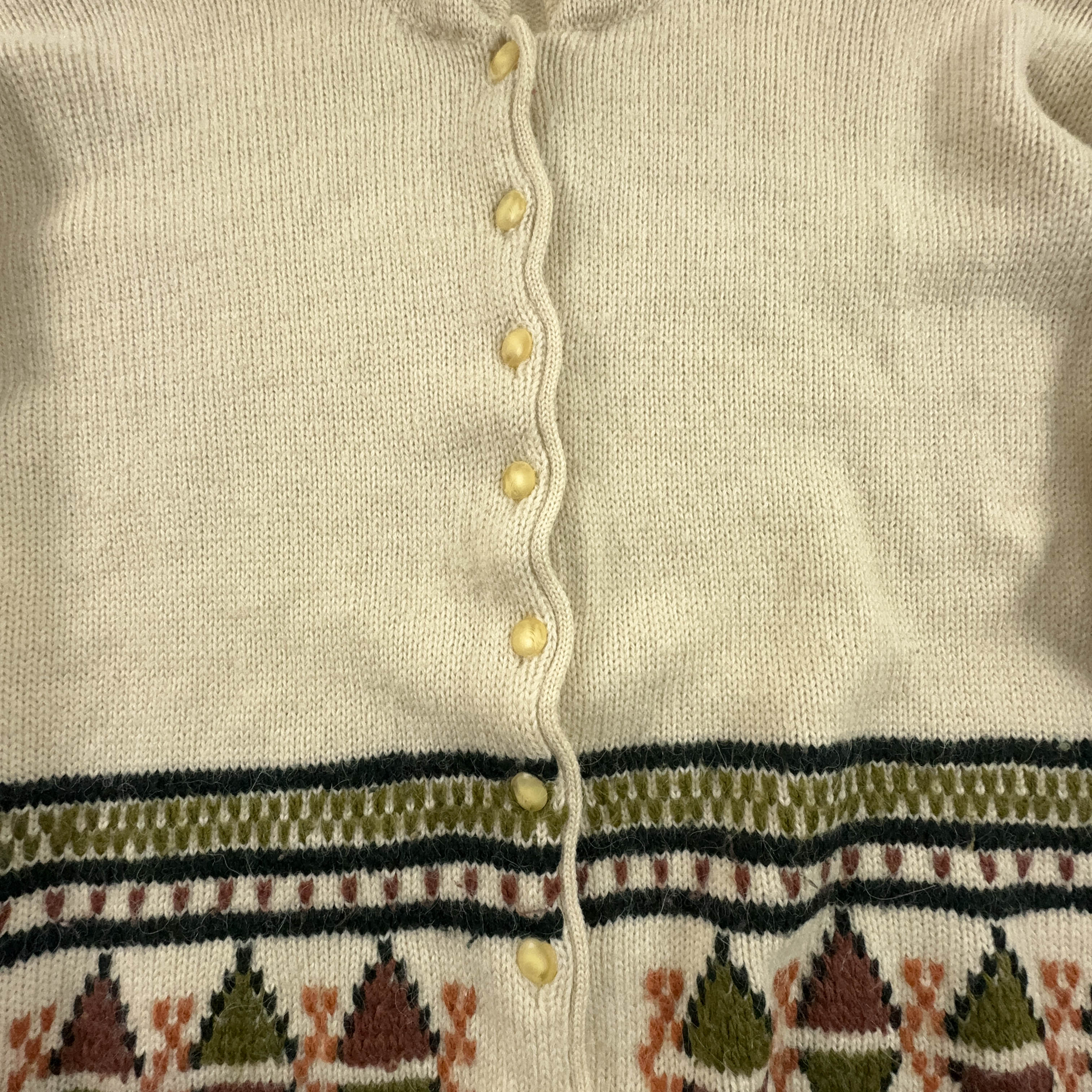 Vintage 100% wool beige patterned sweater with wide sleeves and buttons - Size XXL women