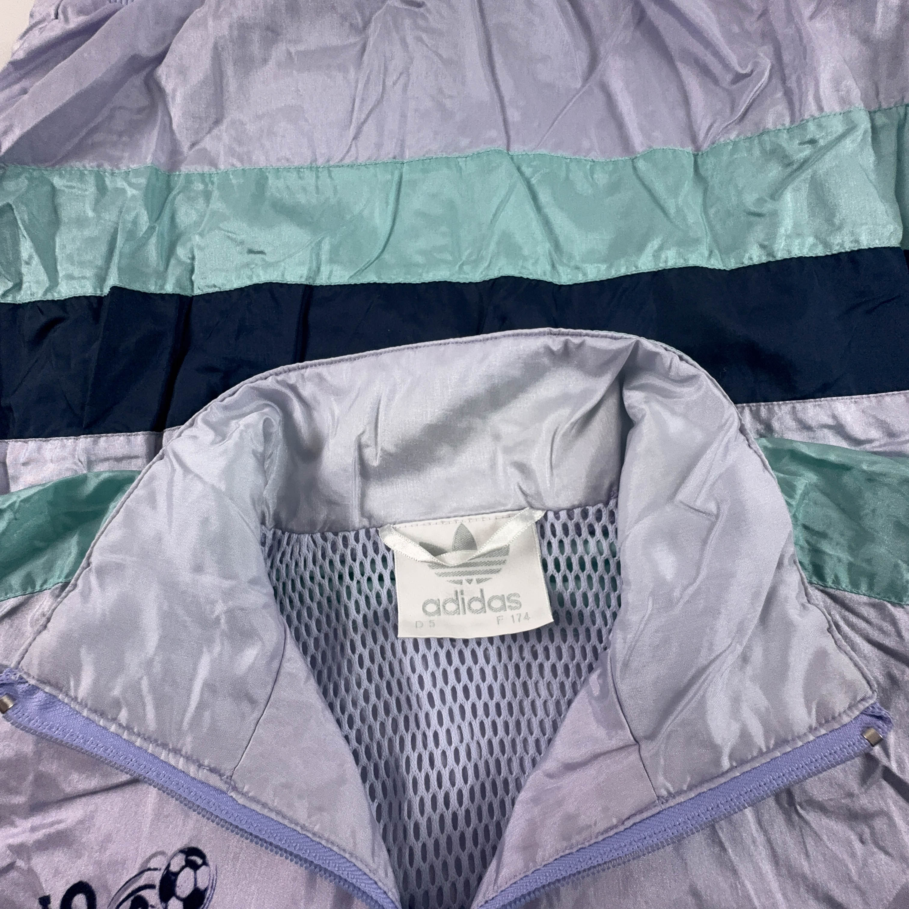 Giacca a vento Adidas Vintage lillà e verde con zip anni 80 90 - Taglia S/M uomo