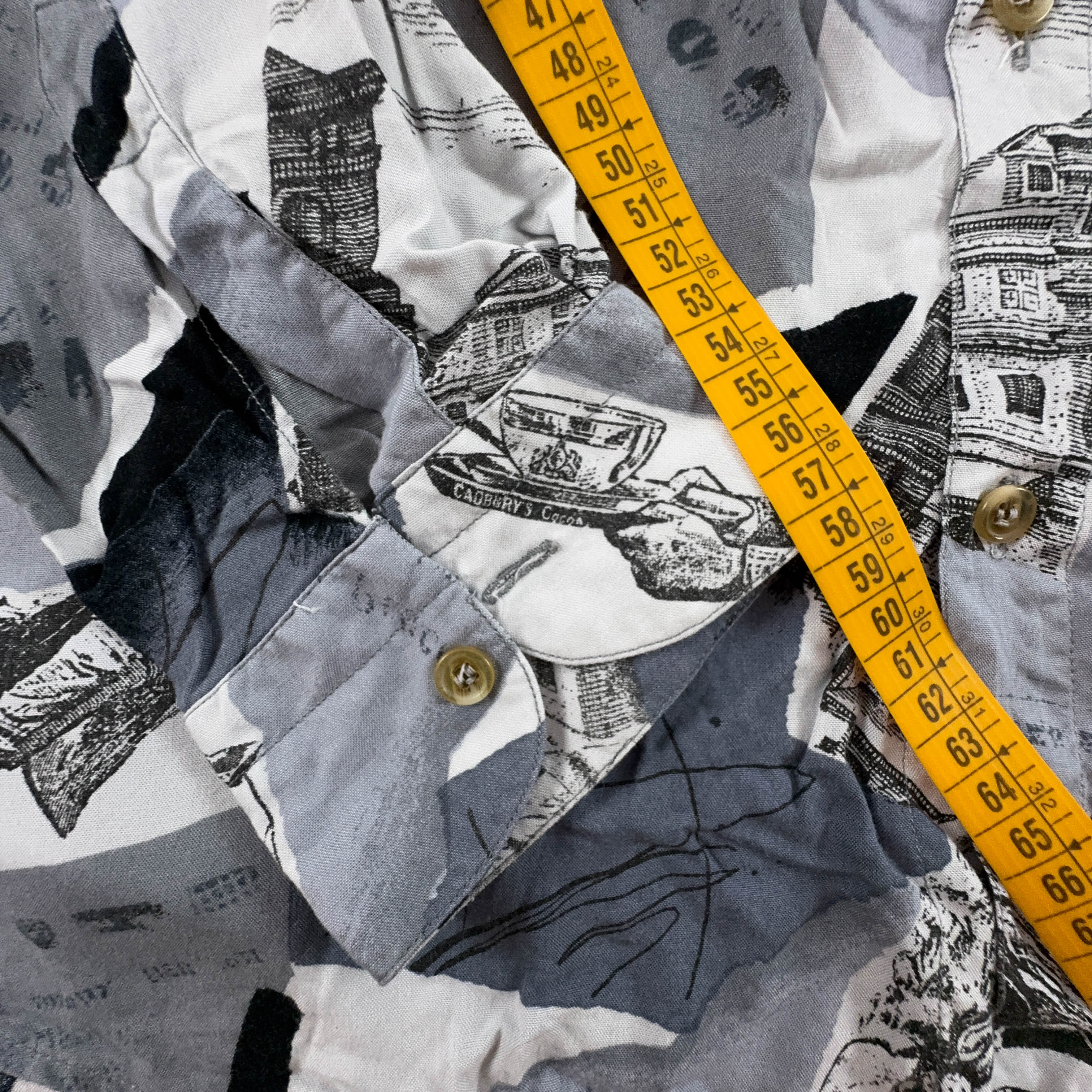 Camicia Vintage grigia e blu a fantasia geometrica astratta - Taglia L uomo