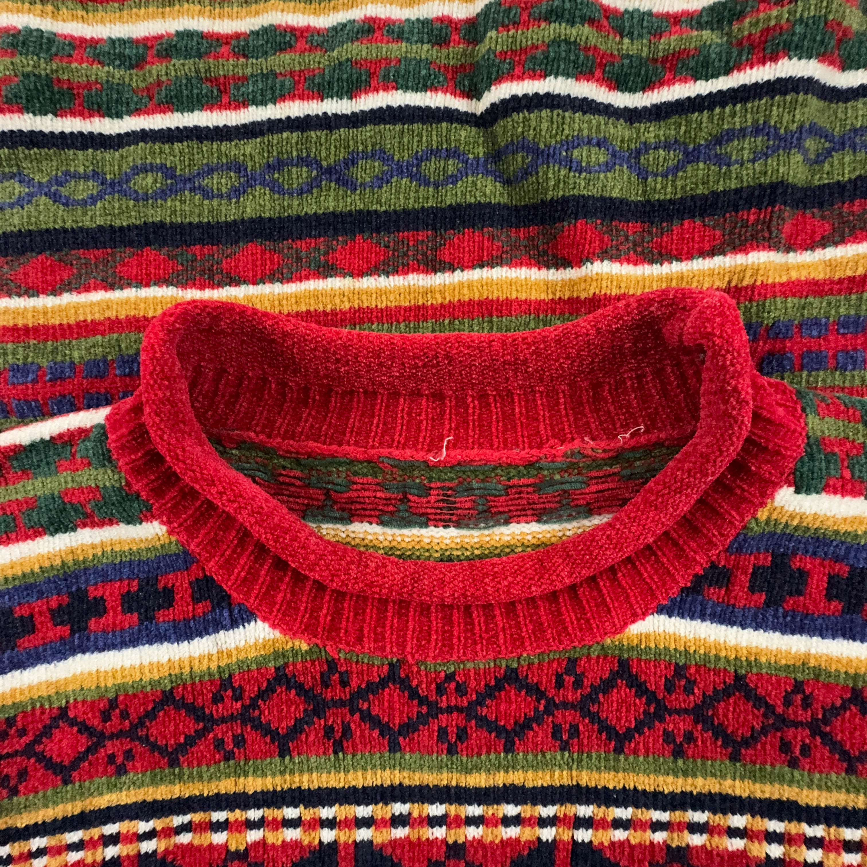 Vintage Red Striped 100% Acrylic Crew Neck Sweater - Size L/XL Men