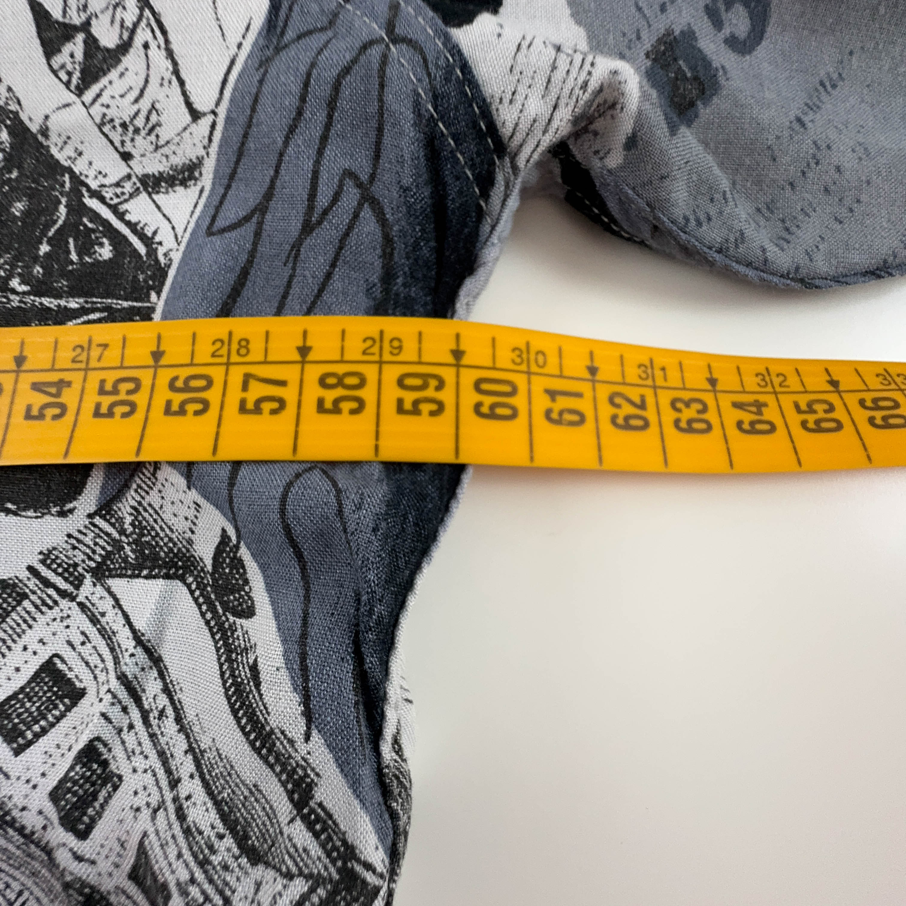 Camicia Vintage grigia e blu a fantasia geometrica astratta - Taglia L uomo