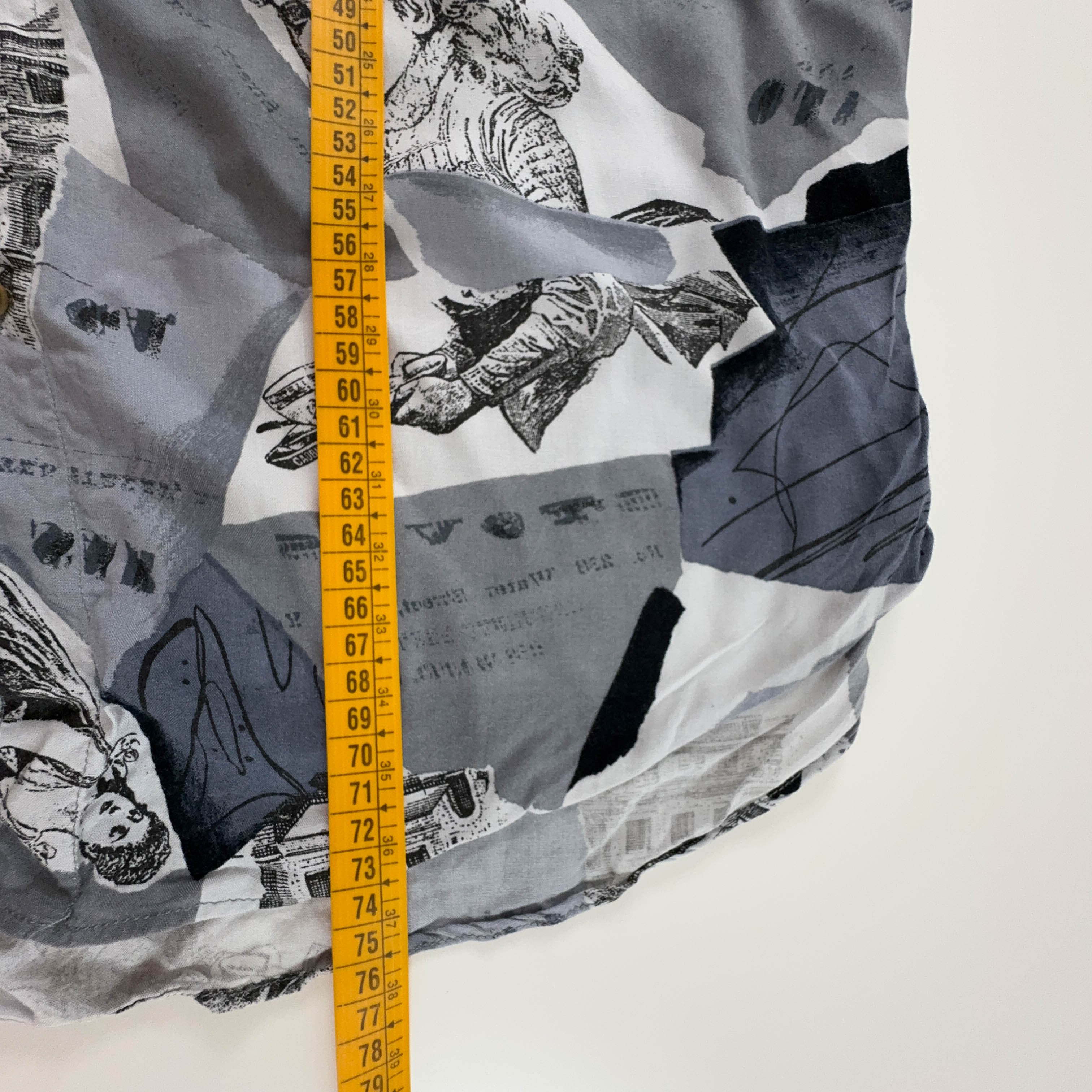 Camicia Vintage grigia e blu a fantasia geometrica astratta - Taglia L uomo