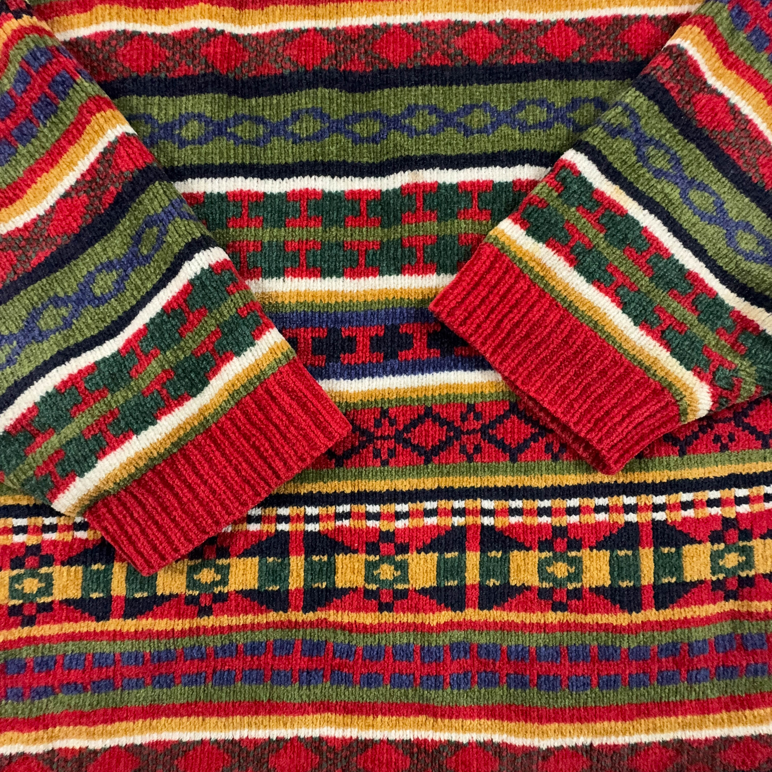 Vintage Red Striped 100% Acrylic Crew Neck Sweater - Size L/XL Men