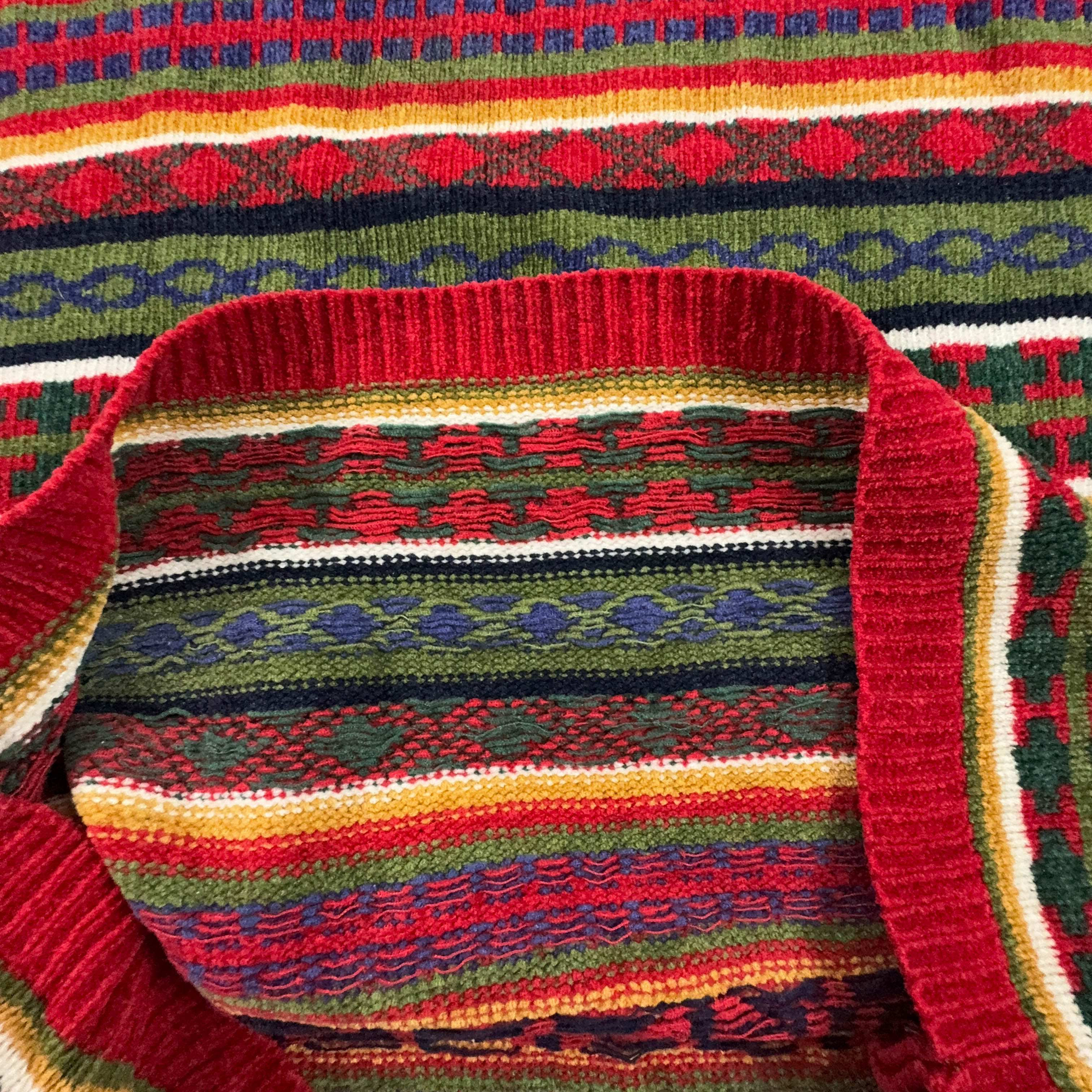 Vintage Red Striped 100% Acrylic Crew Neck Sweater - Size L/XL Men