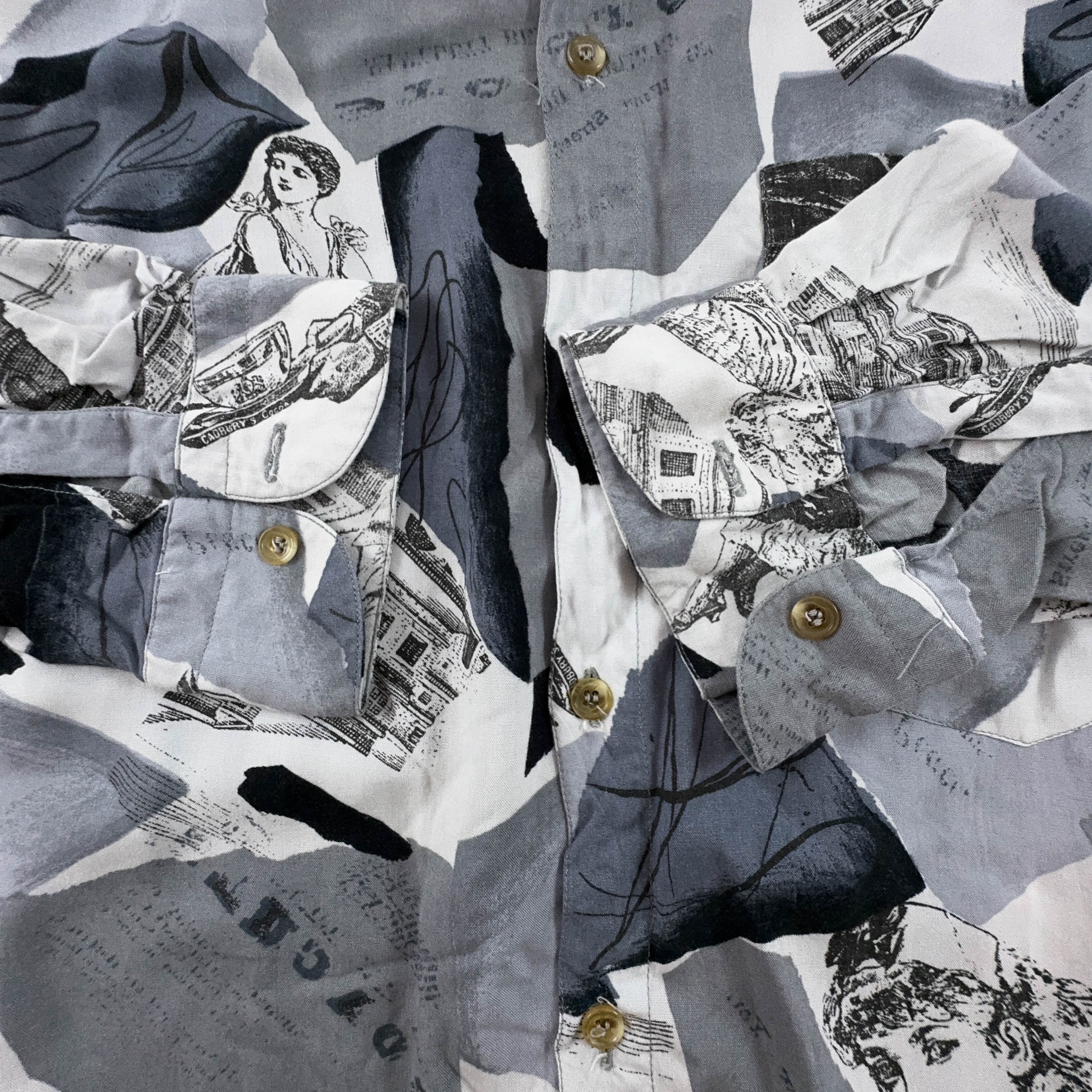 Camicia Vintage grigia e blu a fantasia geometrica astratta - Taglia L uomo