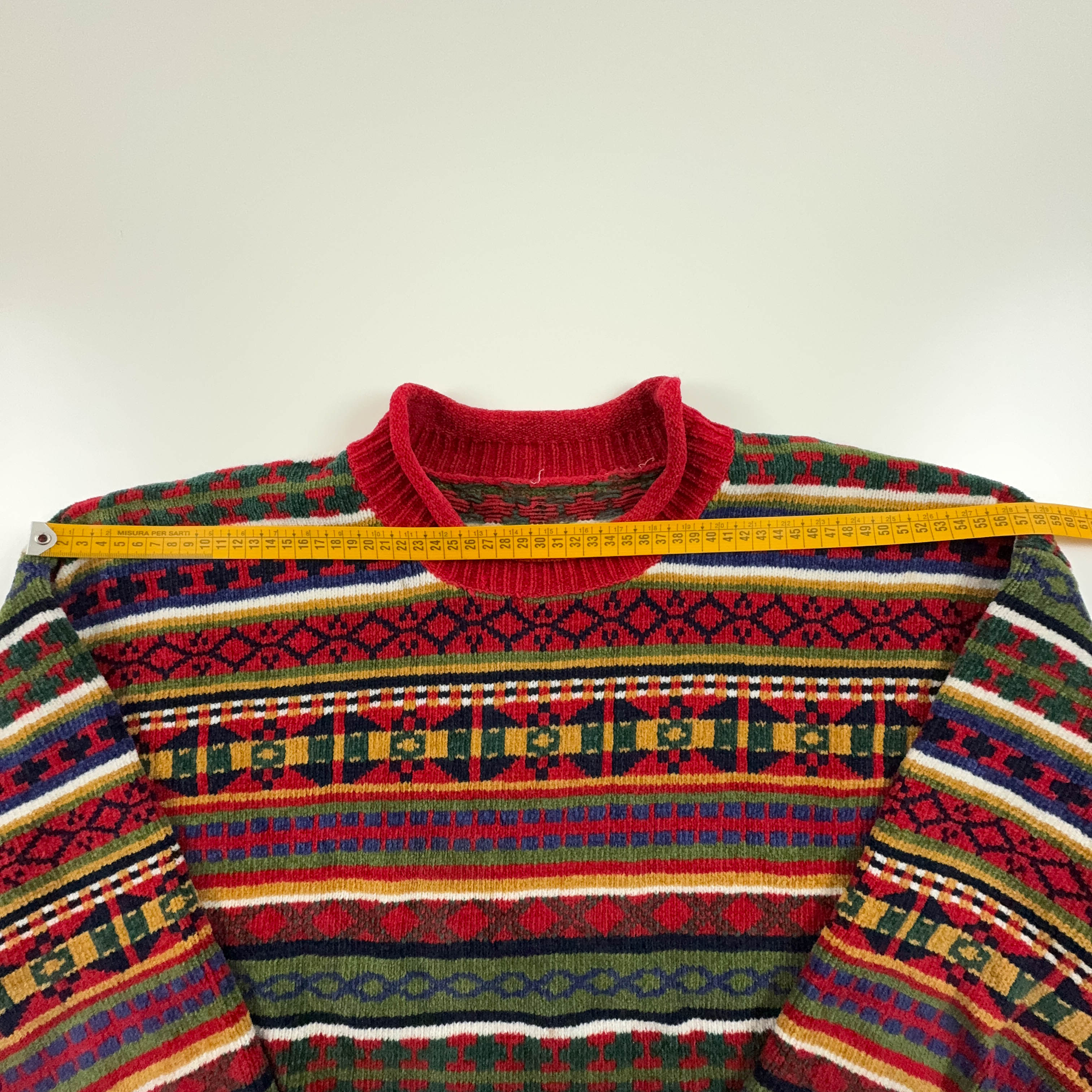 Vintage Red Striped 100% Acrylic Crew Neck Sweater - Size L/XL Men