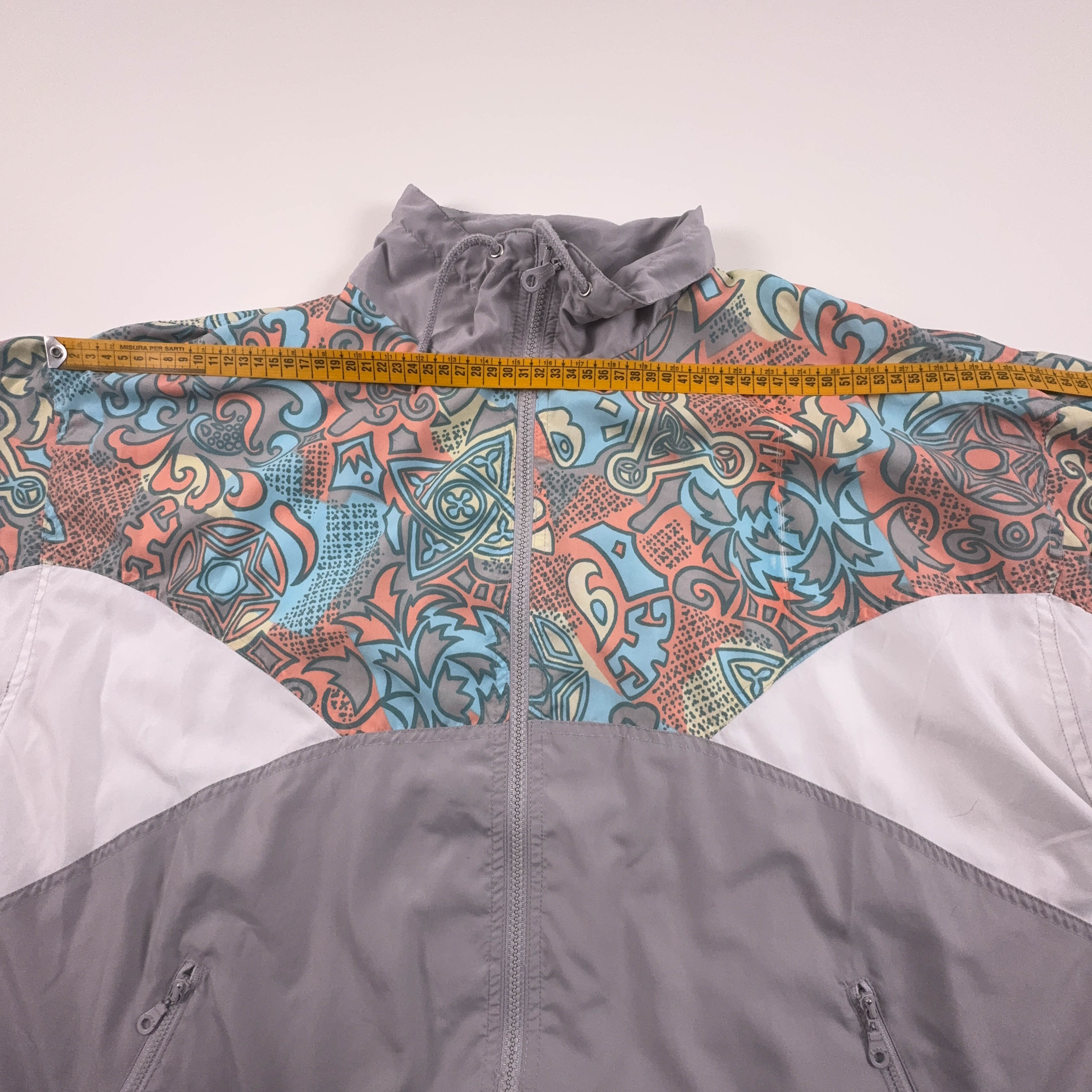 Giacca a vento Rodeo Vintage grigia e bianca con fantasia anni 80 90 - Taglia 40/42 uomo