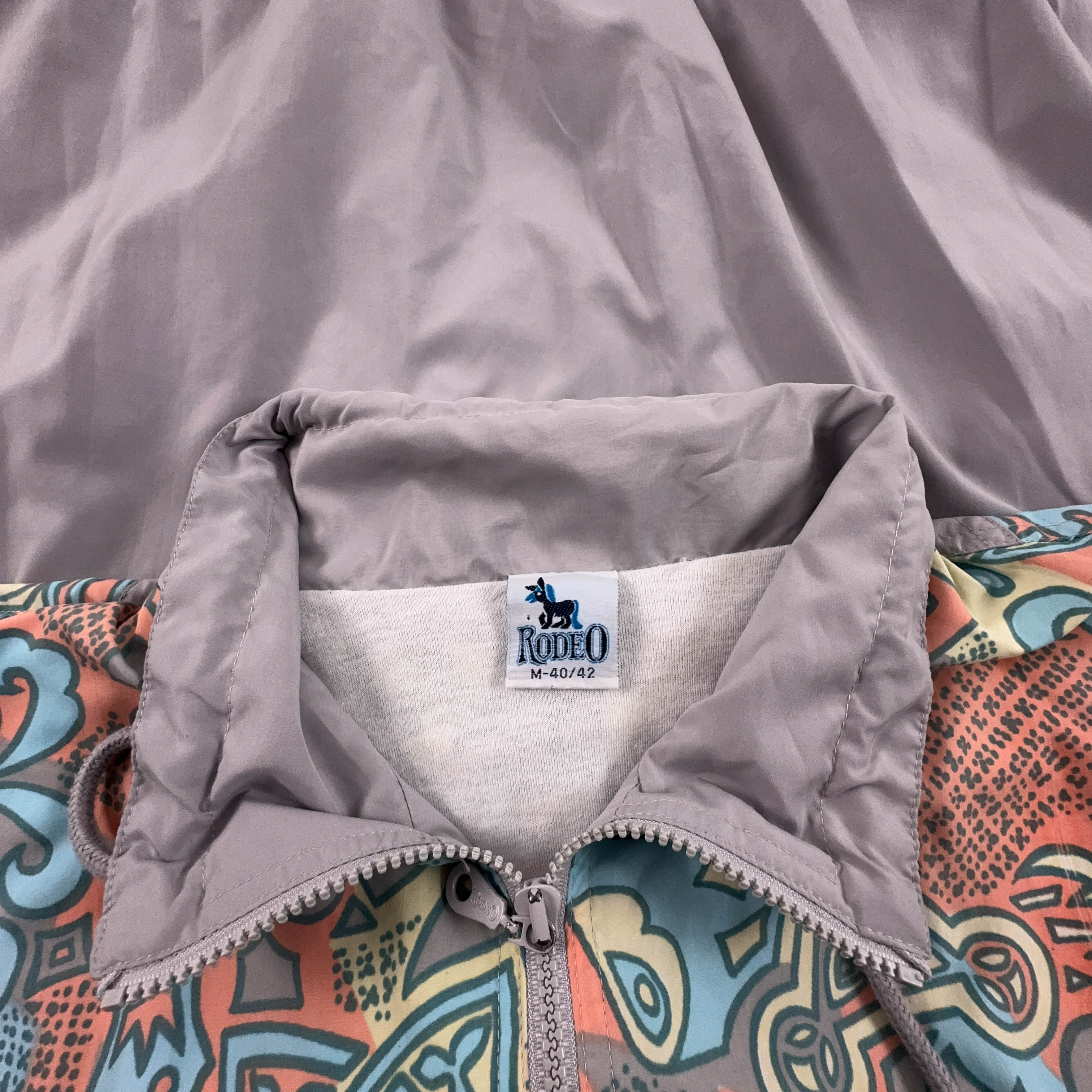 Giacca a vento Rodeo Vintage grigia e bianca con fantasia anni 80 90 - Taglia 40/42 uomo