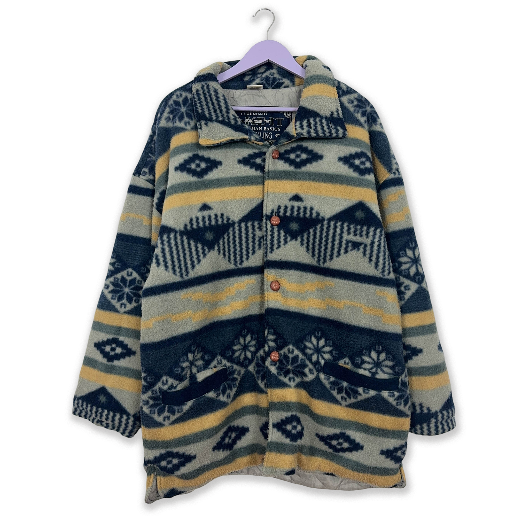 Vintage Blue and Beige Pile with 80's Buttons - Size XL/XXL Men