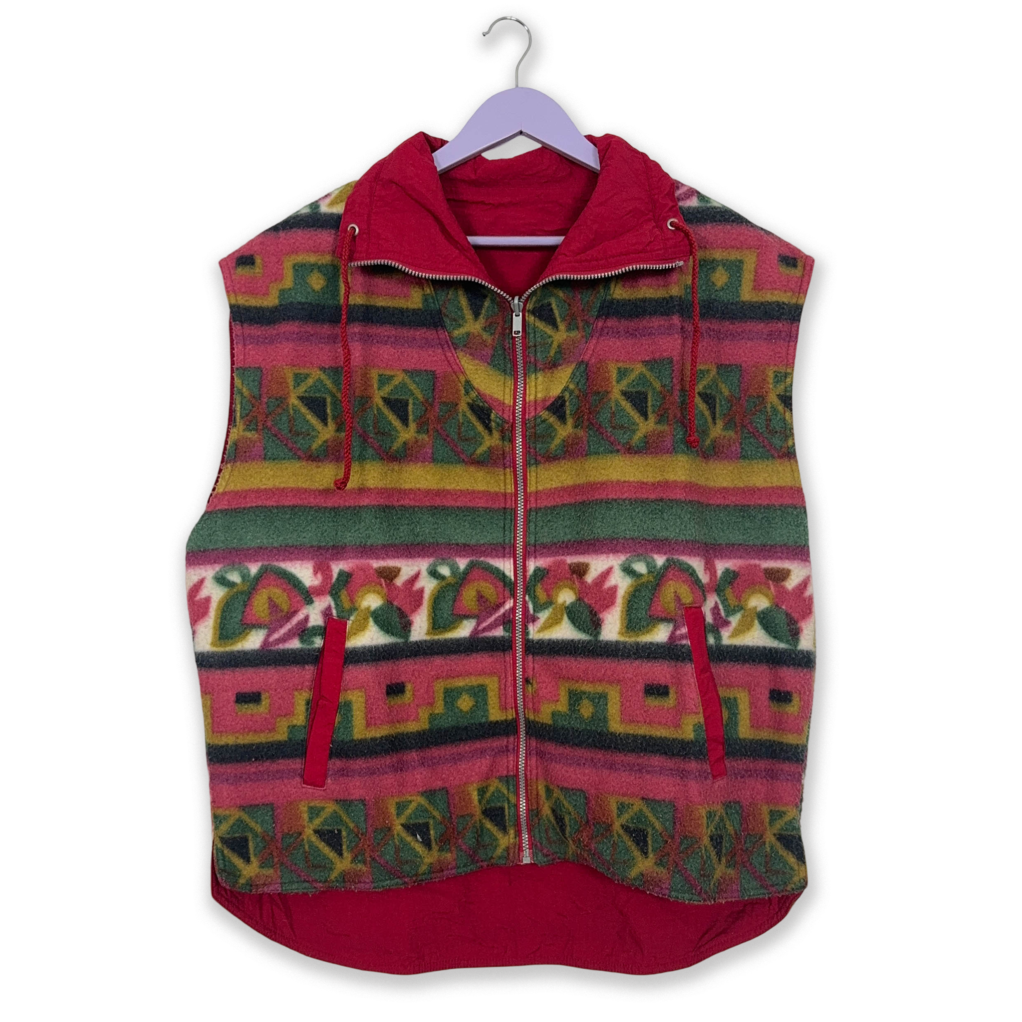 Vintage double-face sleeveless fleece with 80s pattern - Size L men