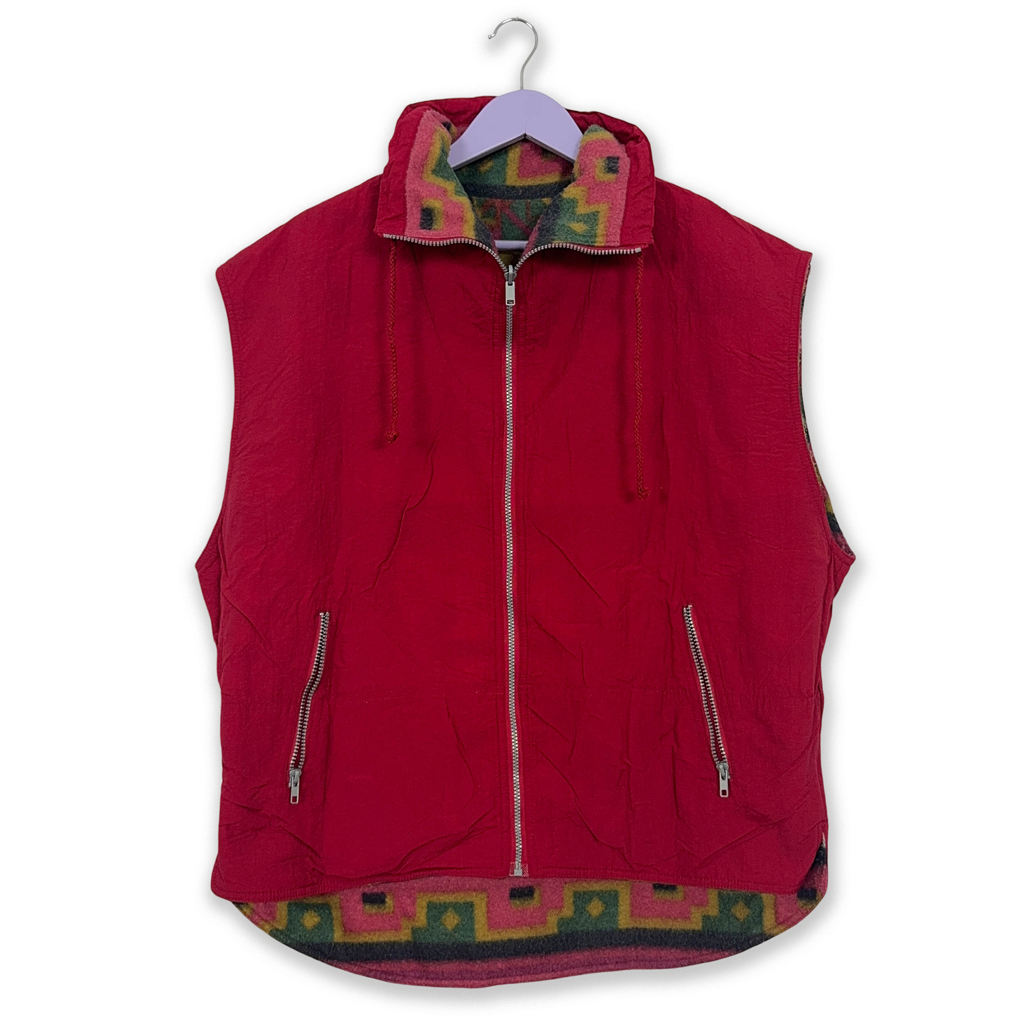 Vintage double-face sleeveless fleece with 80s pattern - Size L men