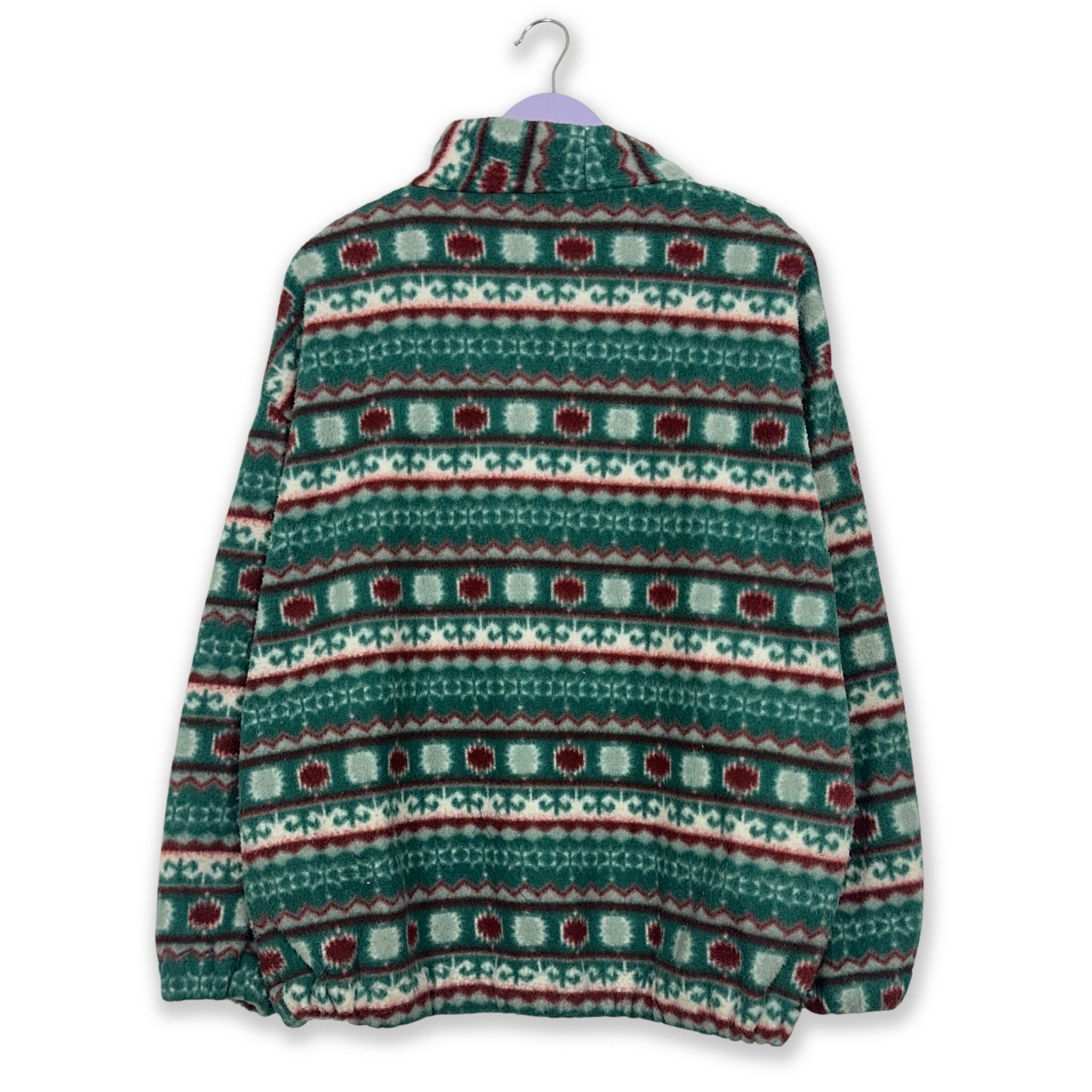 Vintage Green Pile with Geometric Striped Pattern Quarter Zip 80s - Size L Men