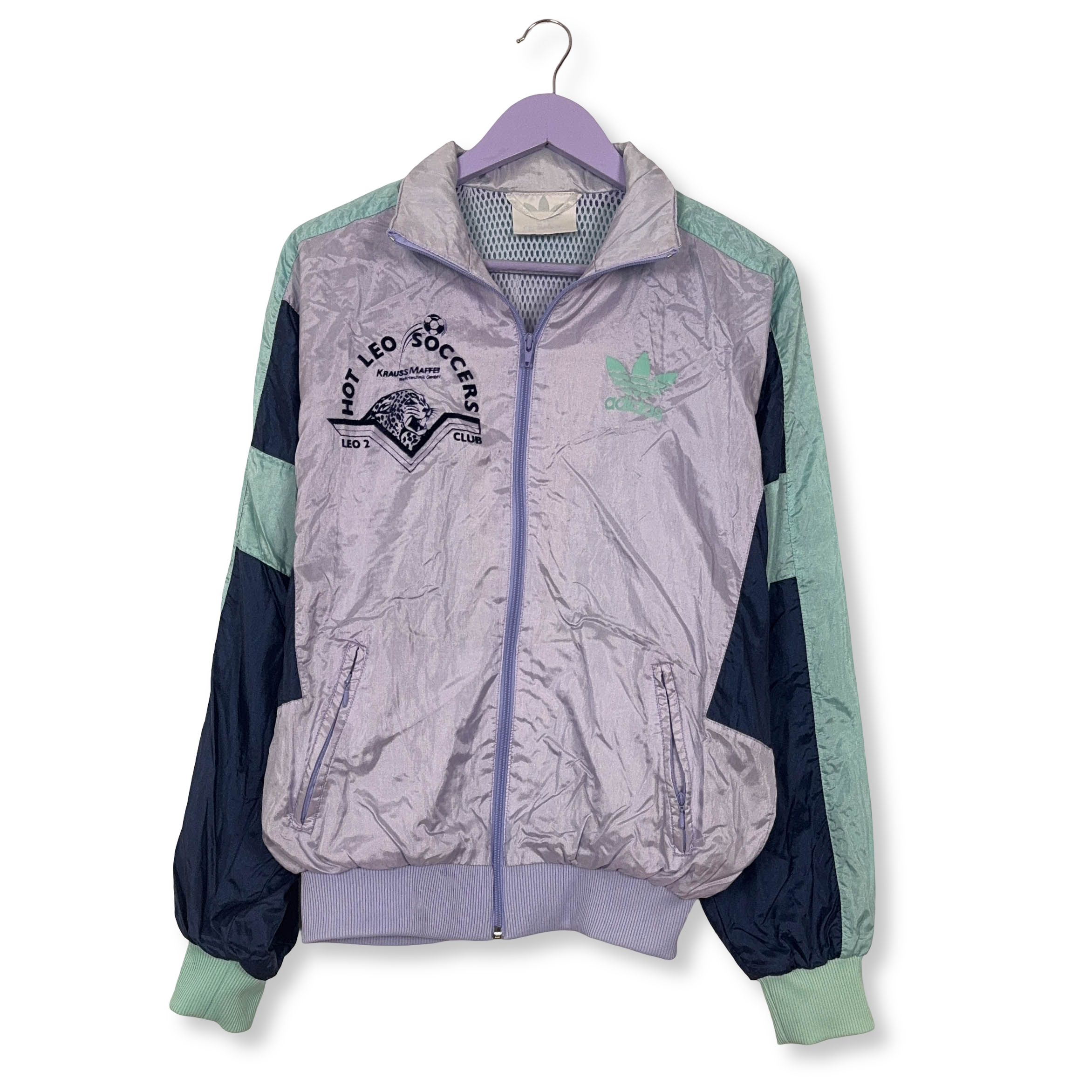 Giacca a vento Adidas Vintage lillà e verde con zip anni 80 90 - Taglia S/M uomo