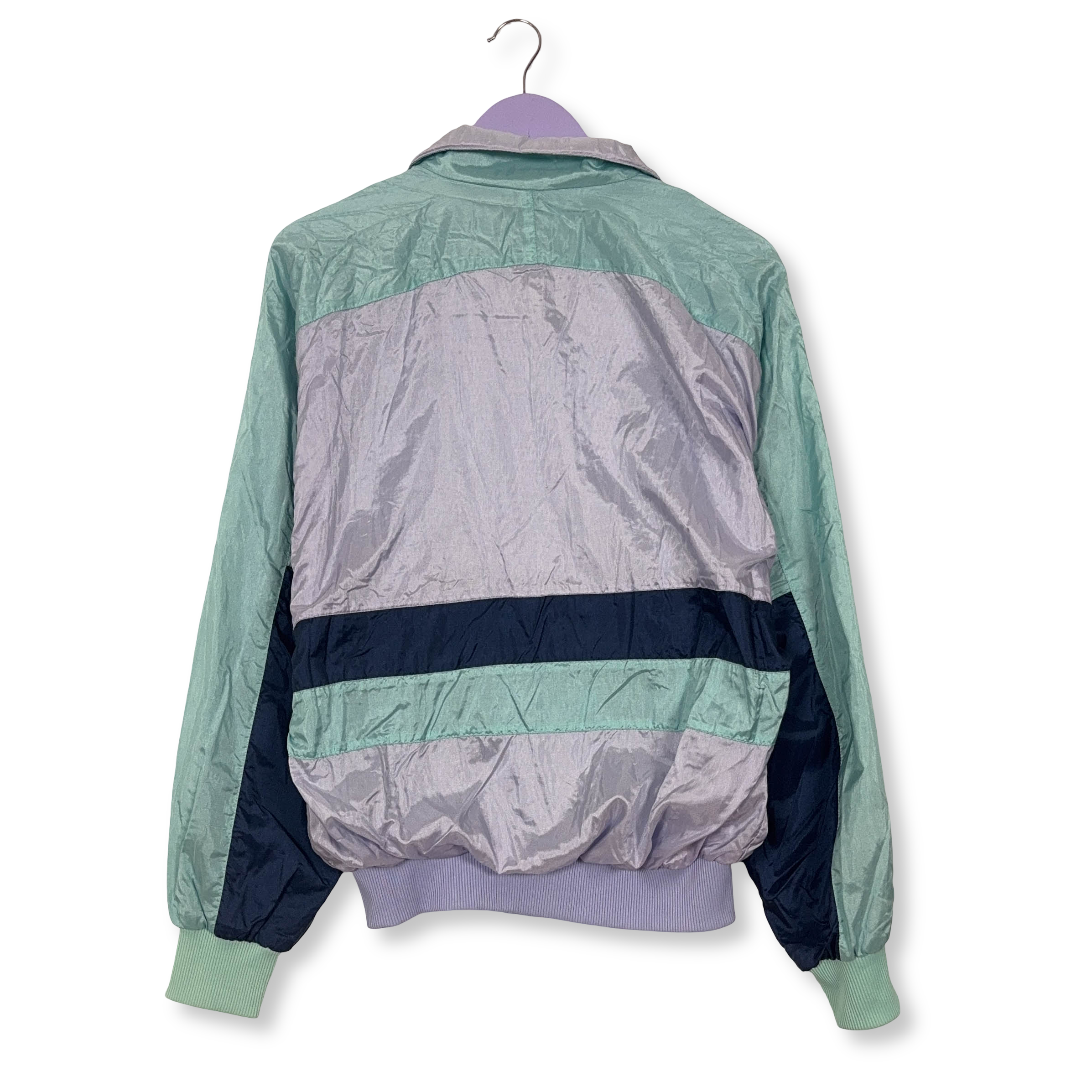 Giacca a vento Adidas Vintage lillà e verde con zip anni 80 90 - Taglia S/M uomo