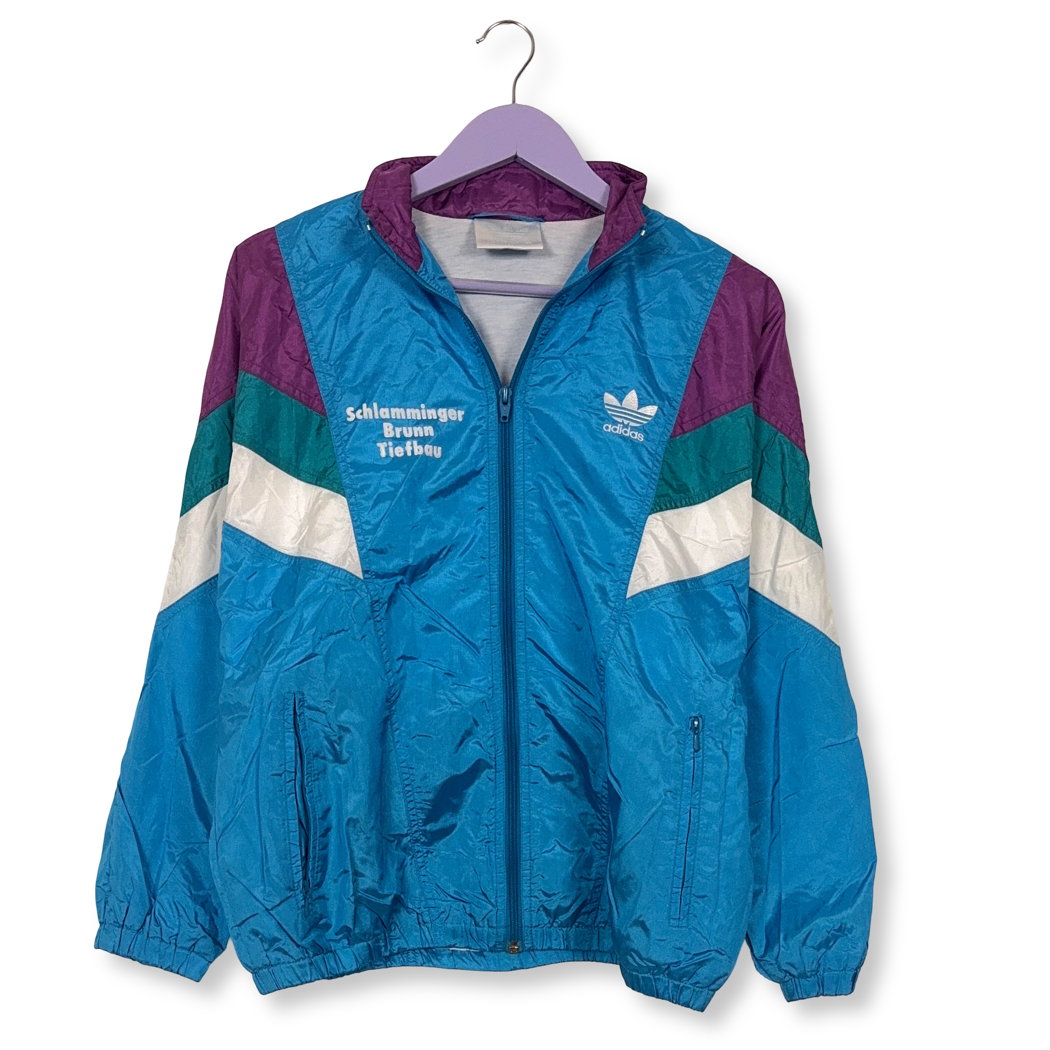 Giacca a vento Adidas Vintage blu geometica con zip anni 80 90 - Taglia D164 uomo