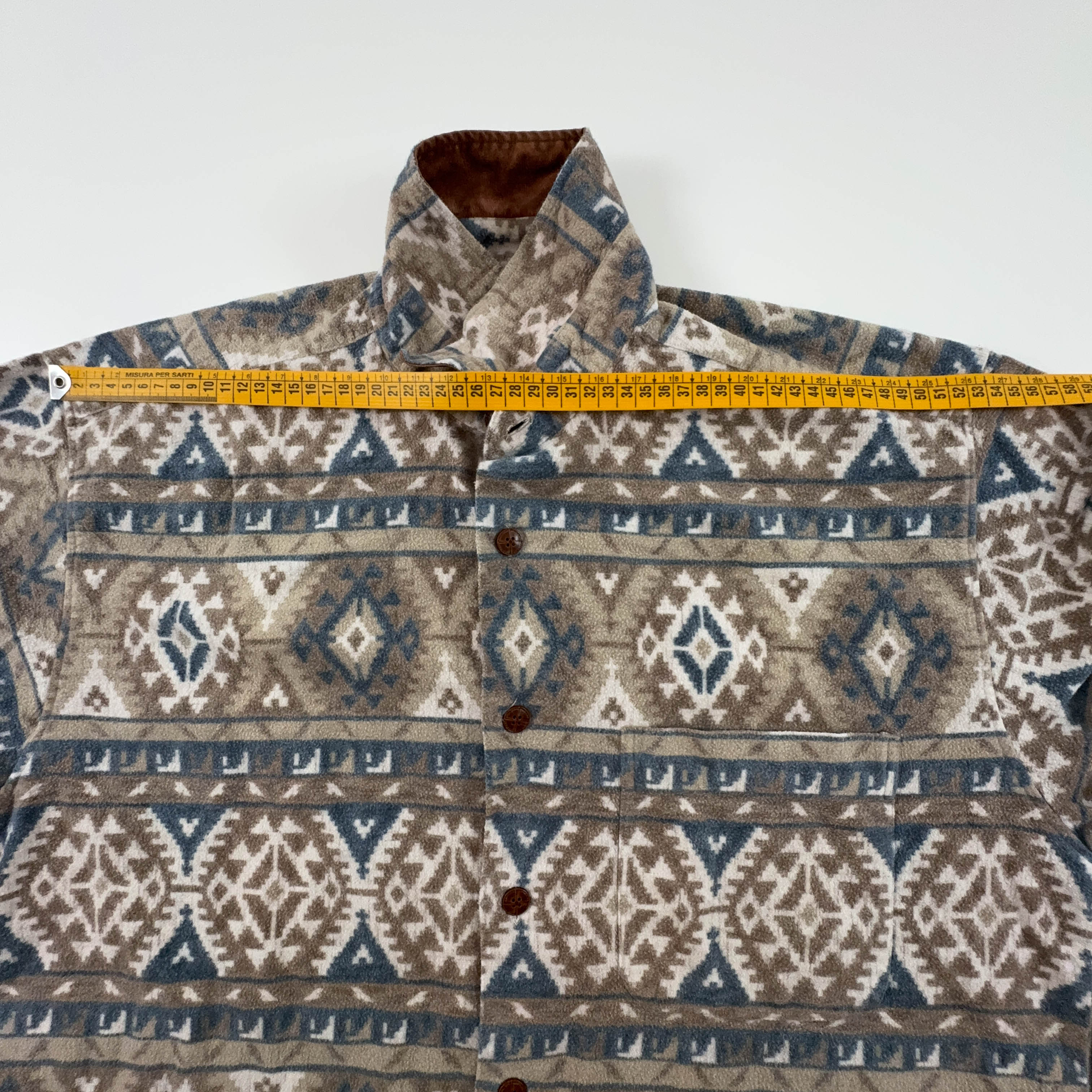 Camicia Vintage invernale a fantasia geometrica astratta marrone - Taglia XL uomo