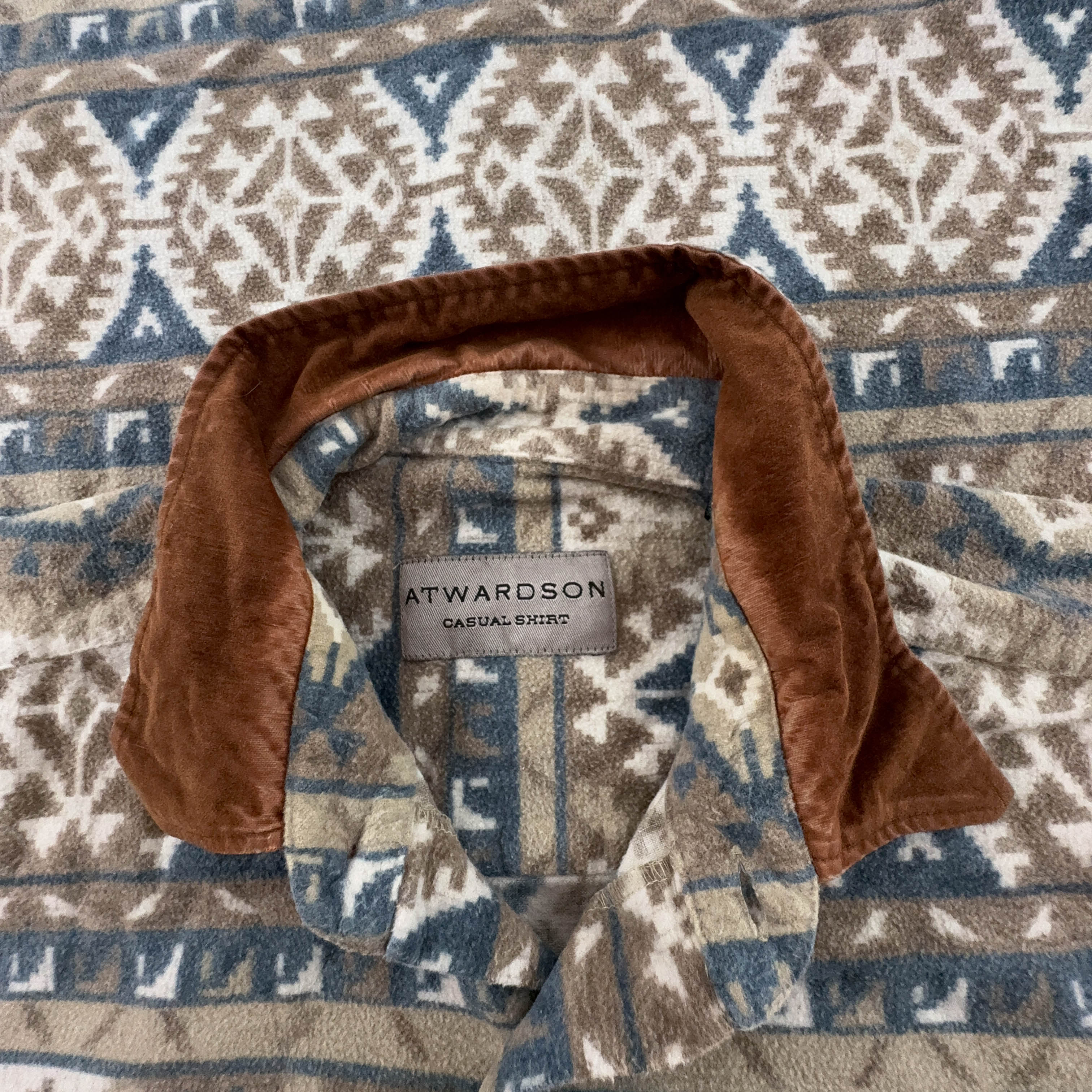 Camicia Vintage invernale a fantasia geometrica astratta marrone - Taglia XL uomo