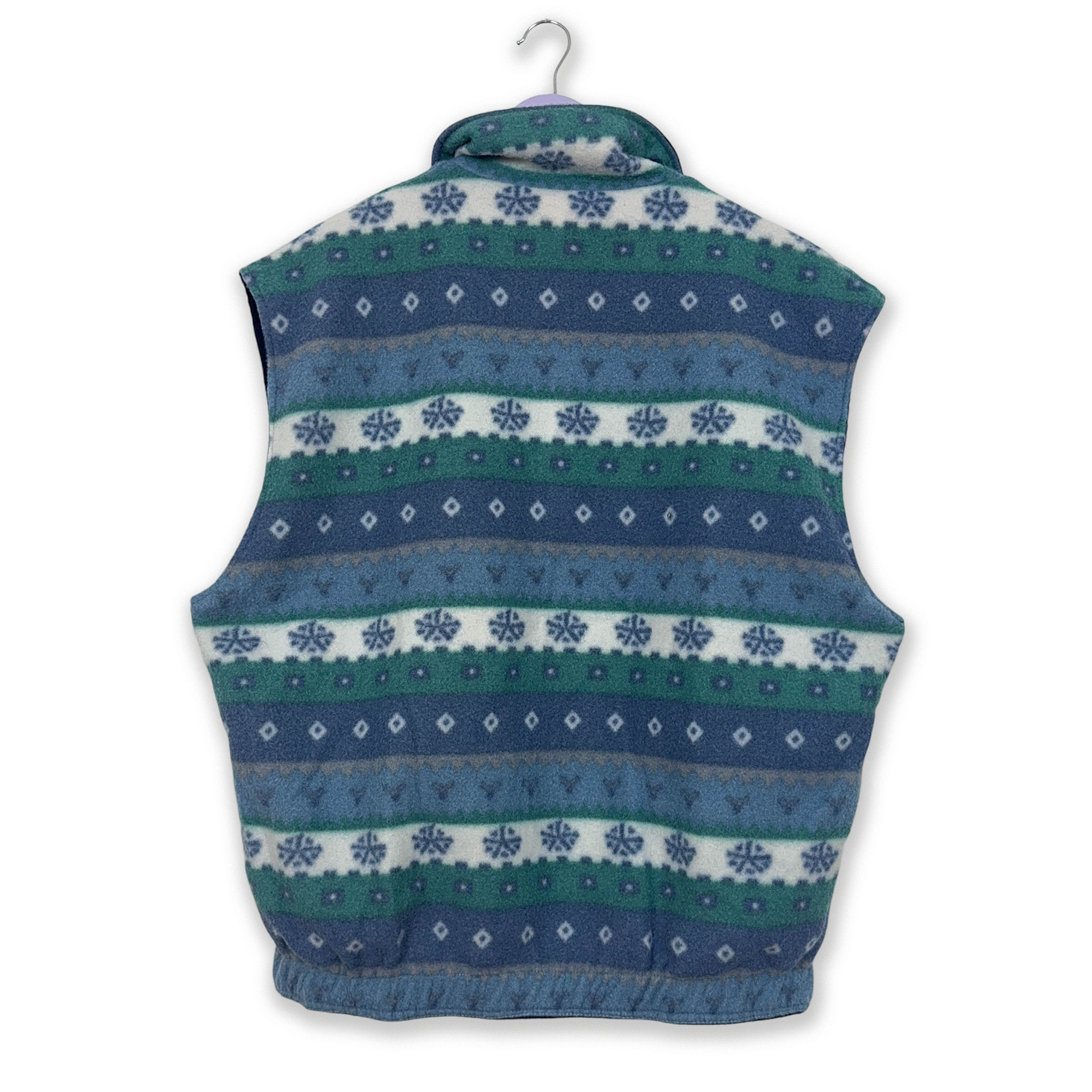 Vintage double-face sleeveless fleece in blue with 80s pattern - Size L/XL men