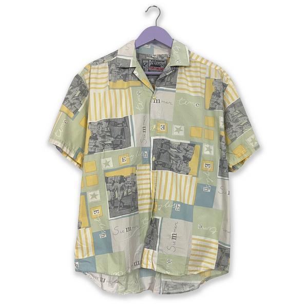 Vintage Multicolored Shirt with Abstract Geometric Pattern - Size 39 40 M Men