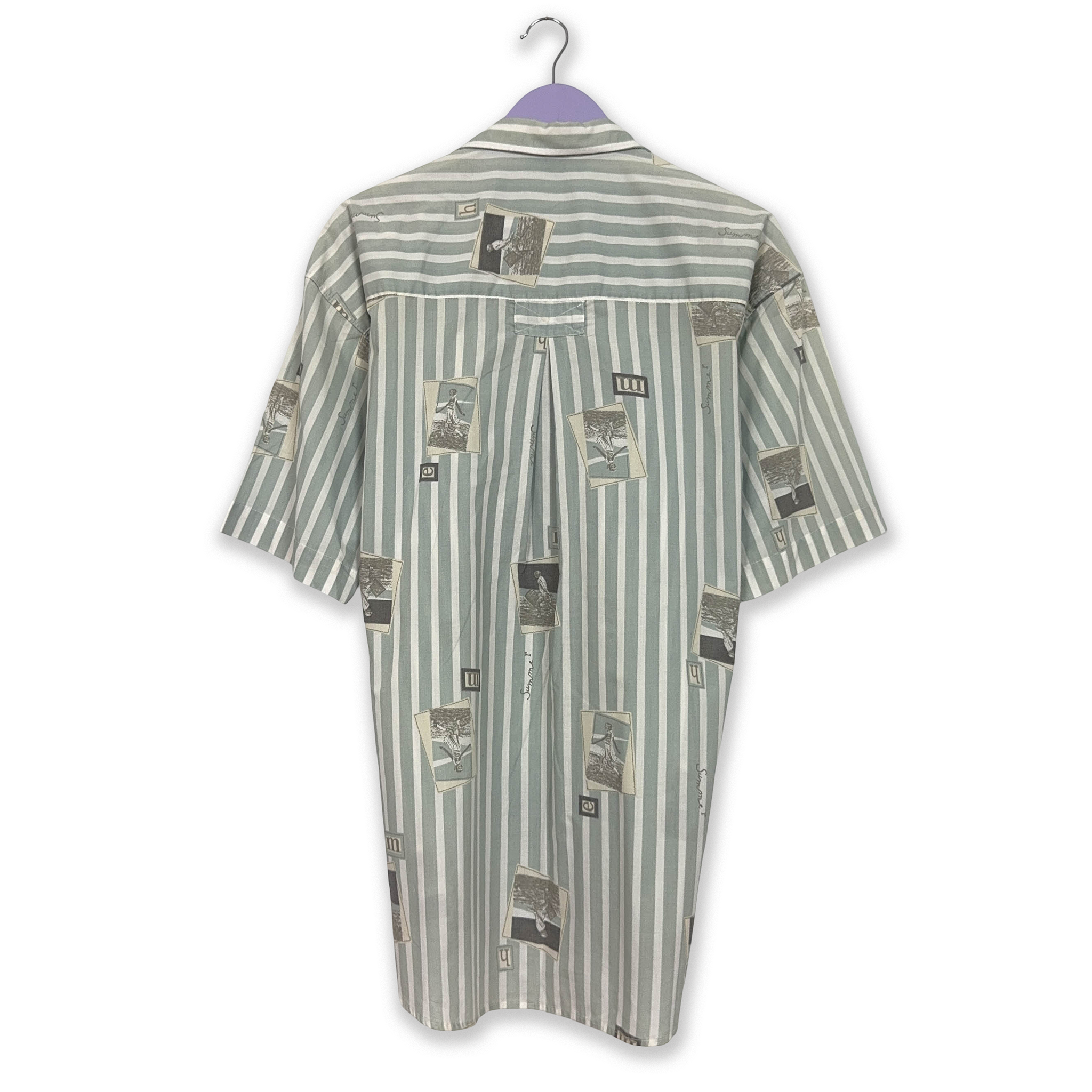 Camicia Vintage grigia e bianca a fantasia - Taglia L uomo