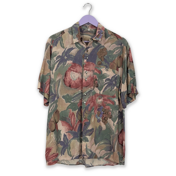 Multicolored Vintage Shirt with Abstract Floral Pattern - Size M 39 40 Men