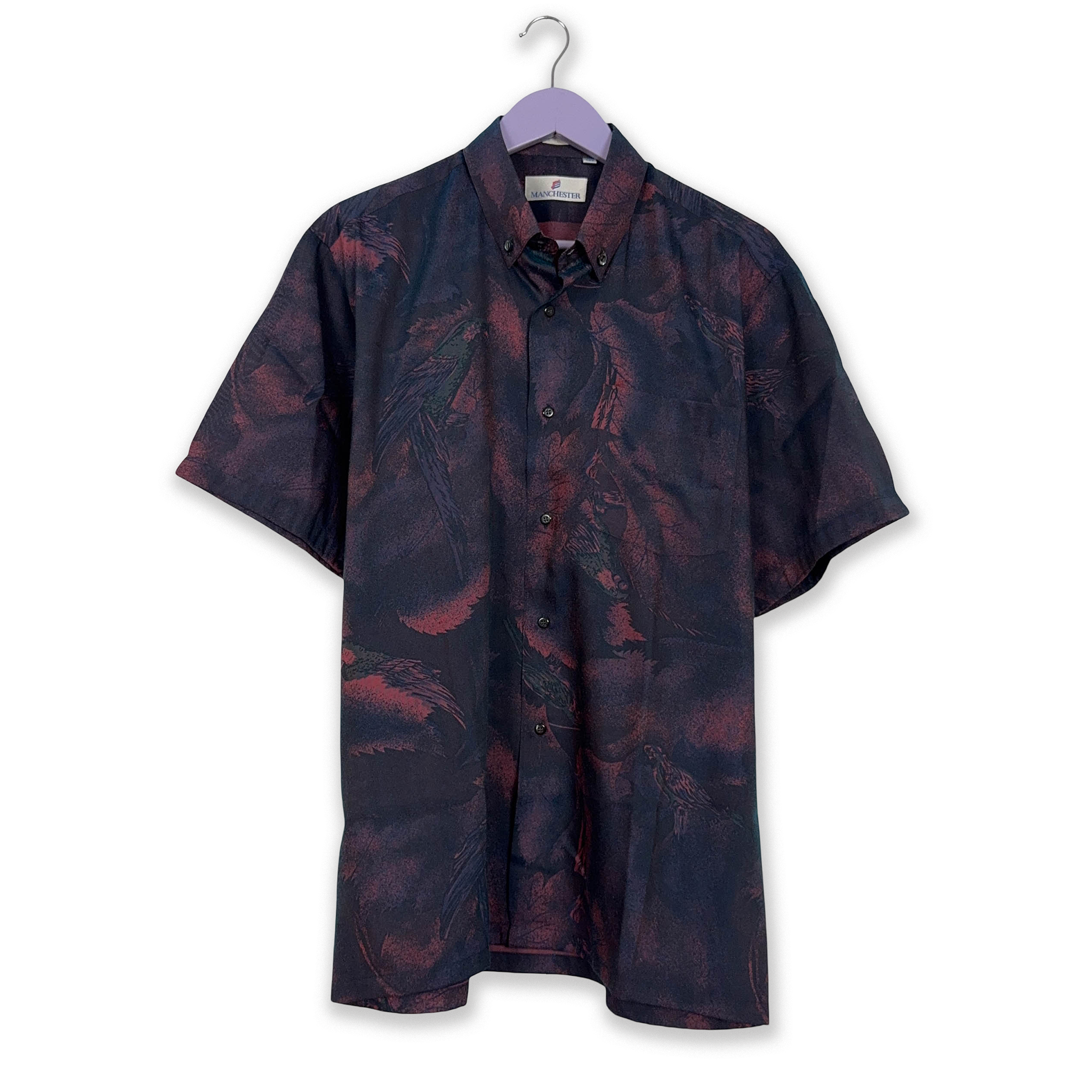 Camicia Vintage viola e blu a fantasia - Taglia 16.5 L uomo