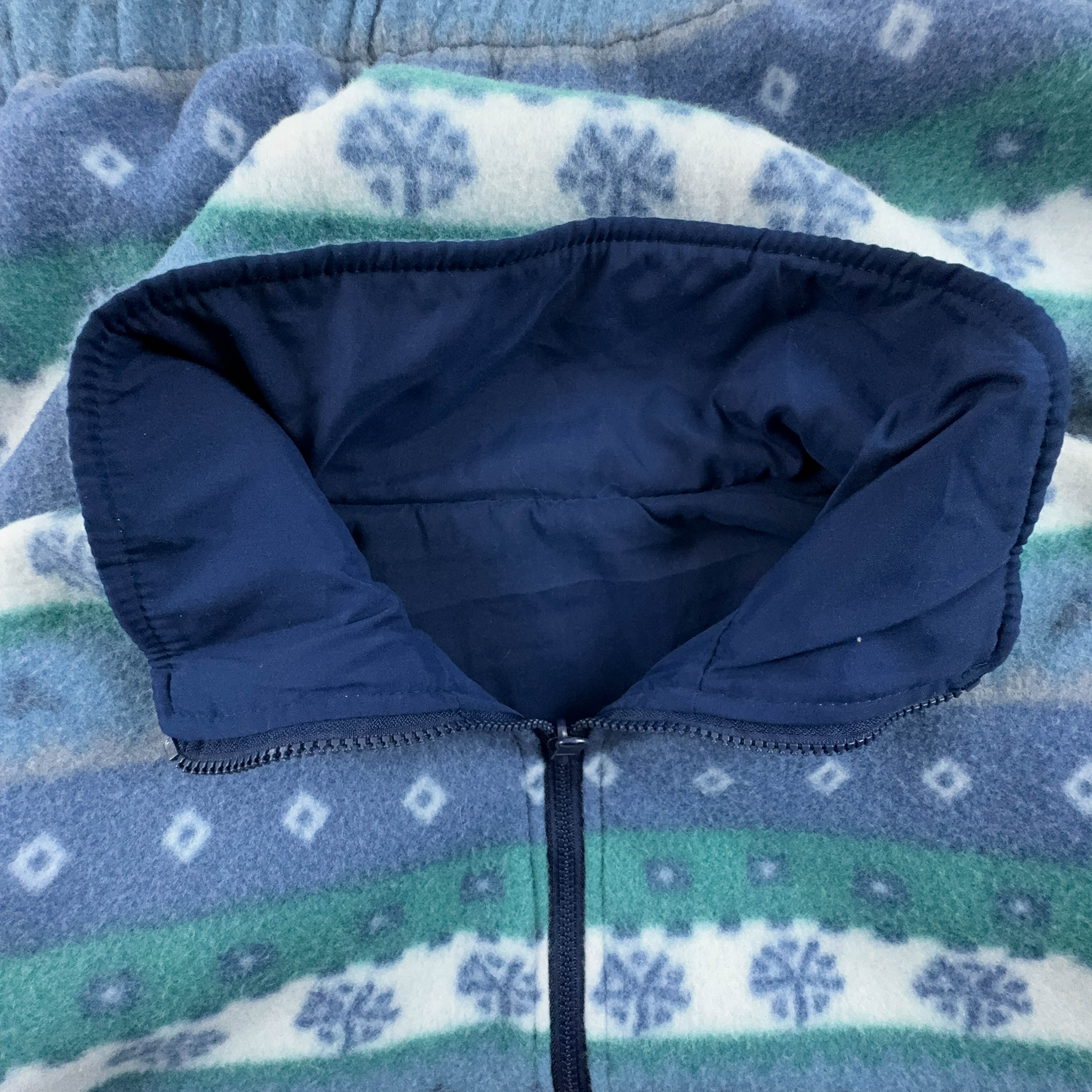 Vintage double-face sleeveless fleece in blue with 80s pattern - Size L/XL men