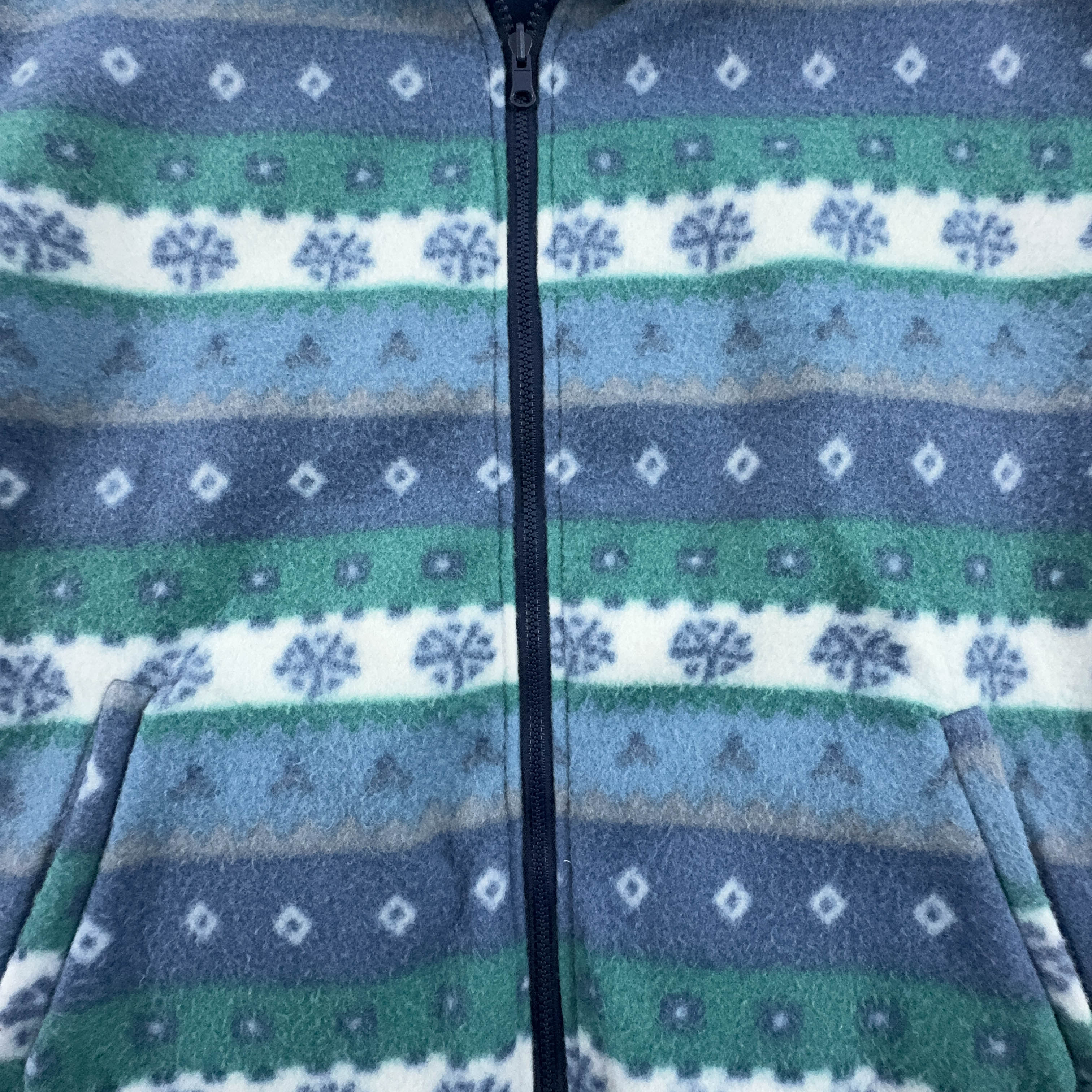 Vintage double-face sleeveless fleece in blue with 80s pattern - Size L/XL men